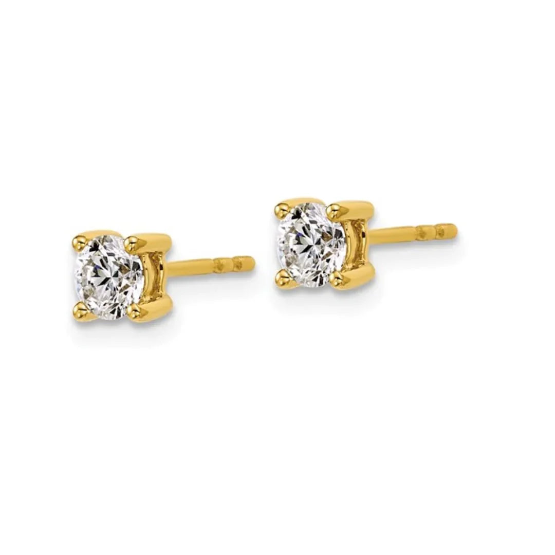 14K Yellow Gold Round Lab Grown Diamond Stud Earrings - Fine Diamond