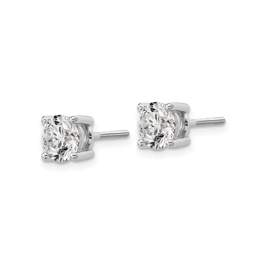 14K White Gold Round Shaped Lab Grown Diamond Stud Earrings - Fine Diamond