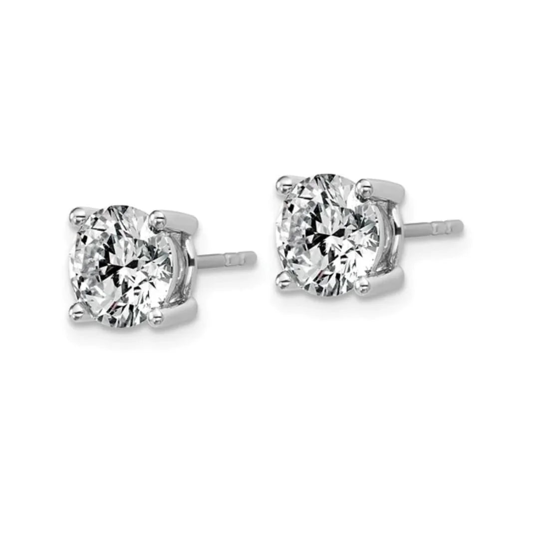 14K White Gold Round Lab Grown Diamond Stud Earrings - Fine Diamond