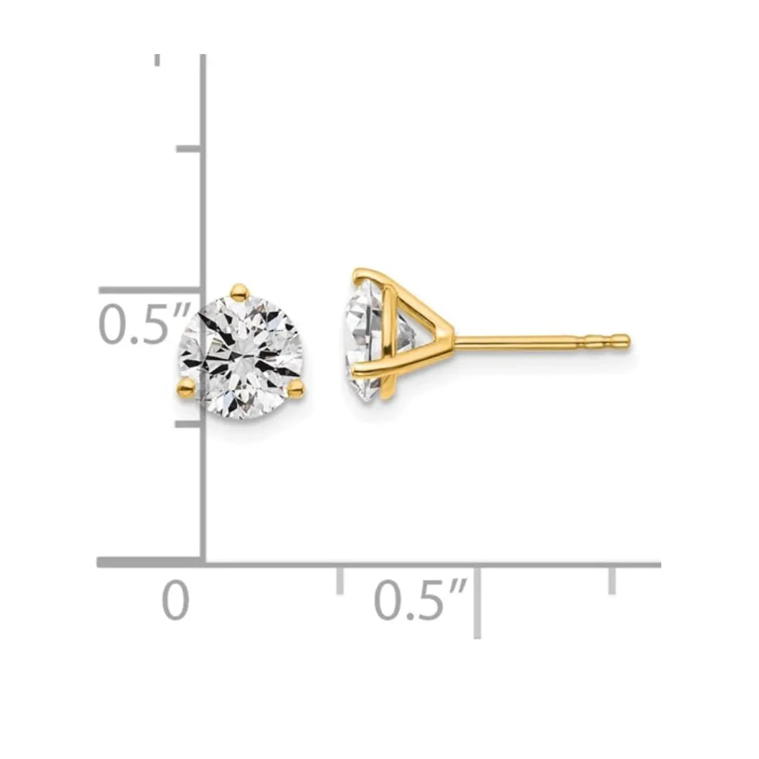 14K Yellow Gold Diamond Lab Grown Round Shaped Stud Earrings - Fine Diamond