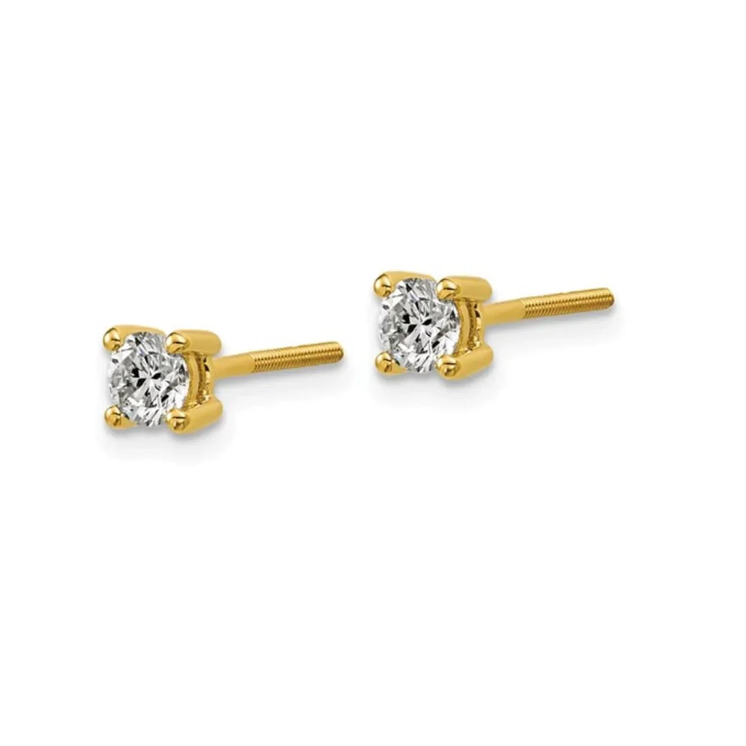 14K Yellow Gold Lab Diamond Stud Earrings Round Shaped - Fine Diamond