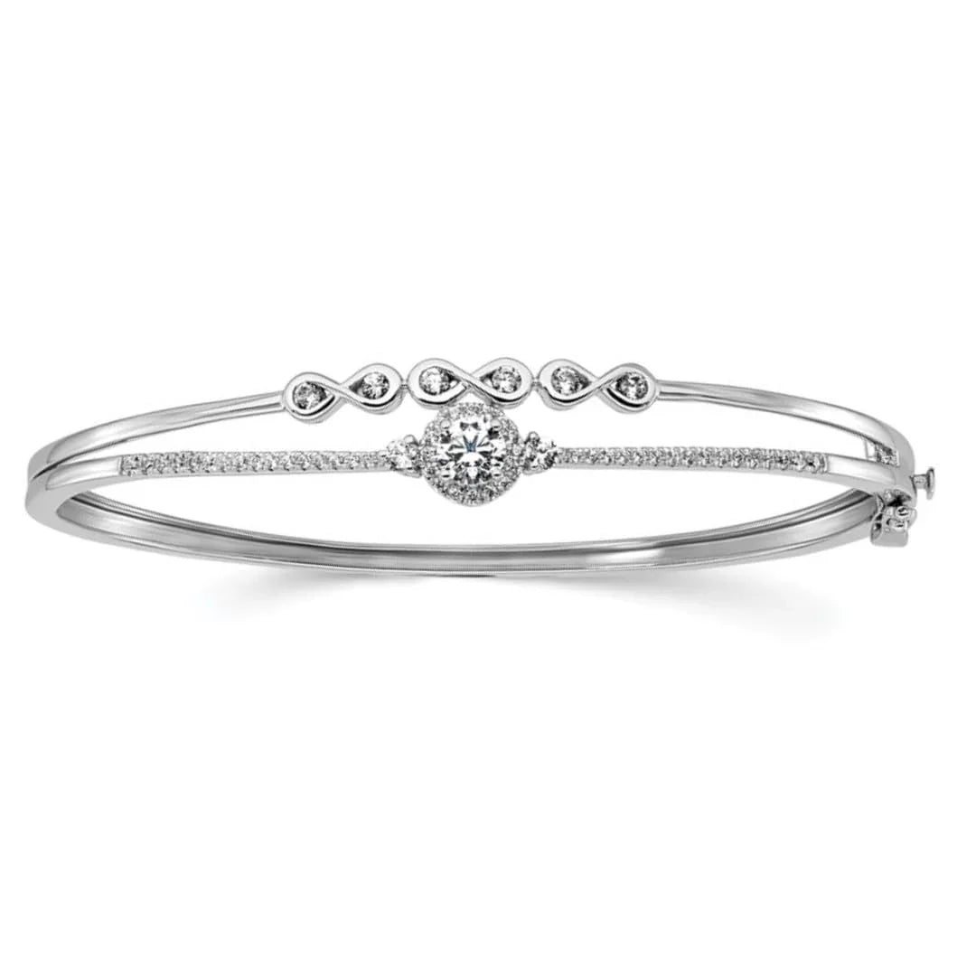 14k White Gold Lab Grown Diamond Double Strand Infinity Bangle Bracelet - Fine Diamond