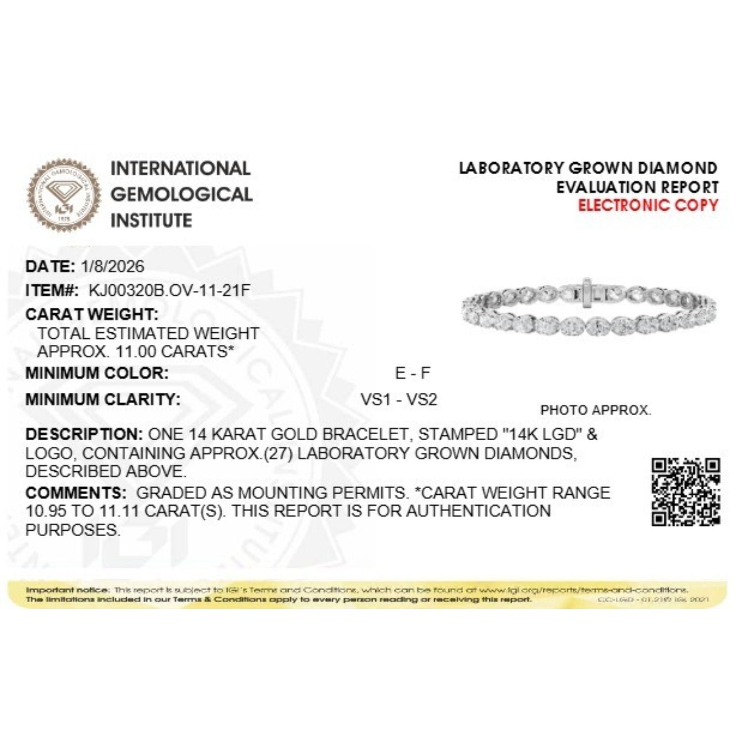 Oval Shaped Lab Grown Diamond (F/VS) Bracelet in 14K Gold