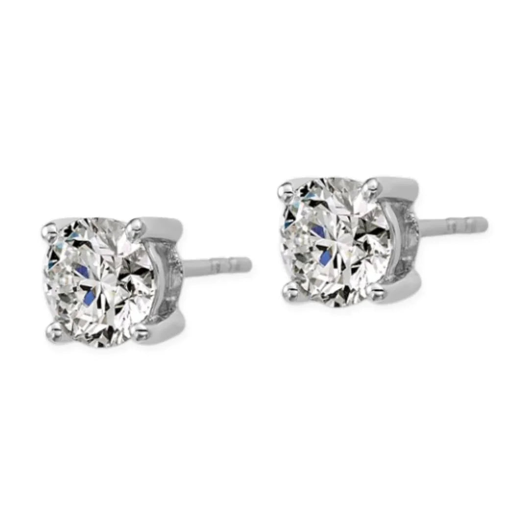 14K White Gold Round Shaped Lab Grown Diamond Stud Earrings - Fine Diamond