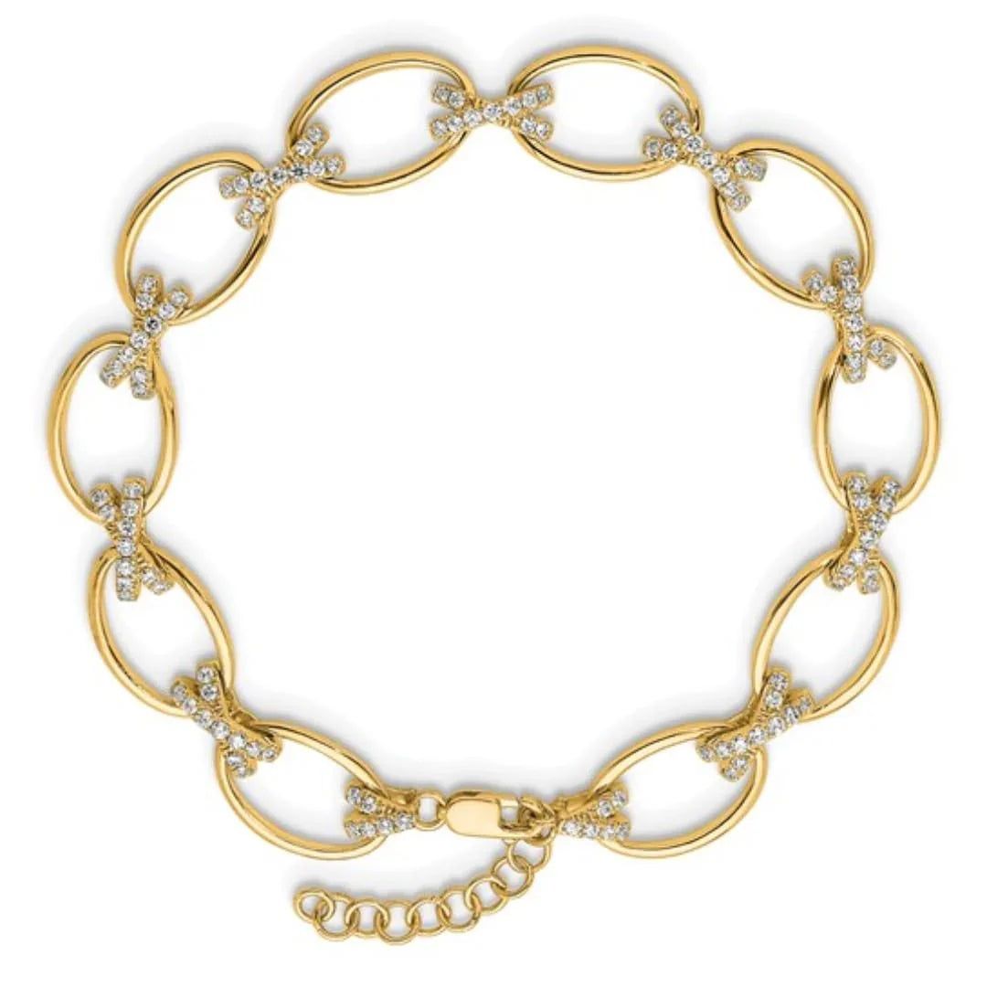 14k Yellow Gold 1/6 Carat Lab Diamond X and O Bracelet - Fine Diamond