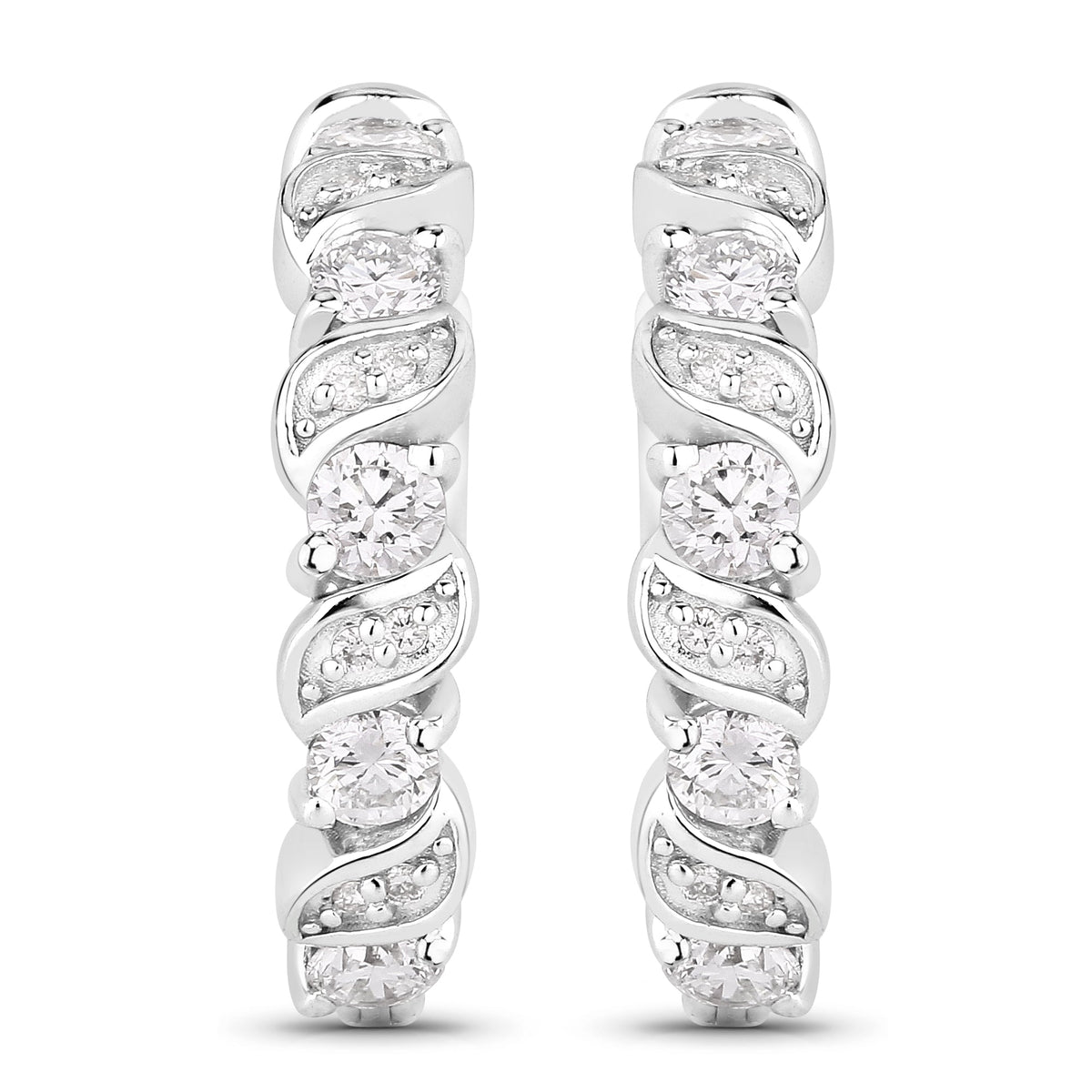 1.18 Ctw Round White Lab Created Diamond Sterling Silver Wave Swirl Hoop Earrings