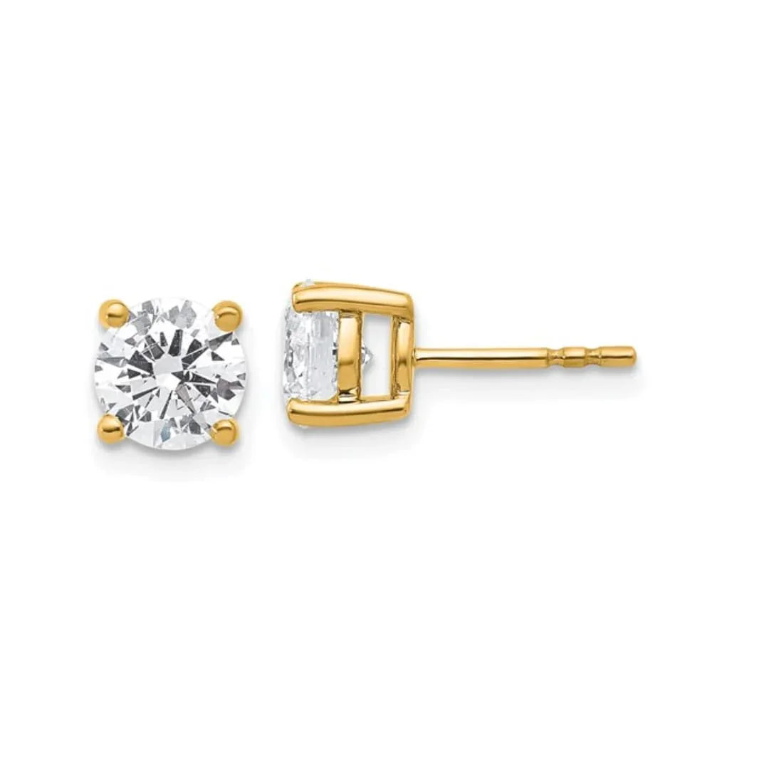 14K Yellow Gold Lab Grown Round Diamond Stud Earrings - Fine Diamond