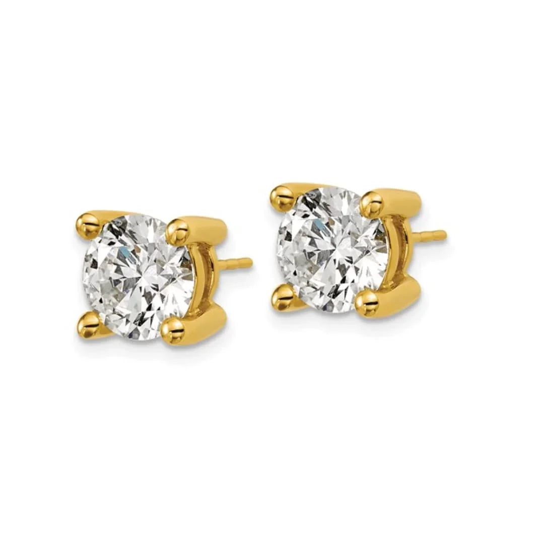 14K Yellow Gold Lab Grown Diamond Round Shaped Stud Earrings - Fine Diamond