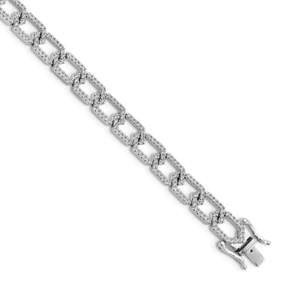 14k White Gold 1 1/2 Carat Lab Diamond Link Bracelet - Fine Diamond