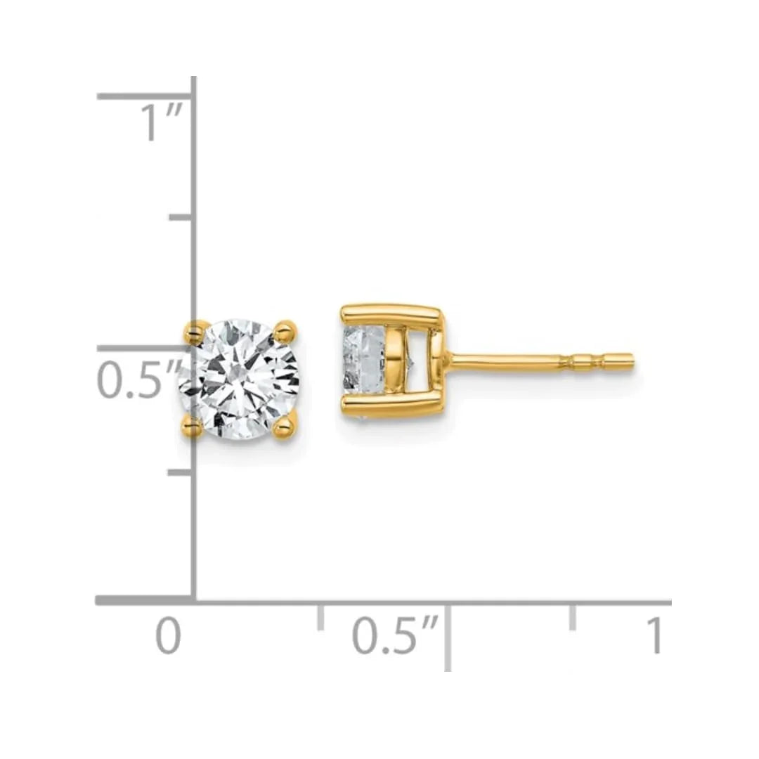 14K Yellow Gold Diamond Stud Earrings Round Shaped Studs Lab Grown - Fine Diamond