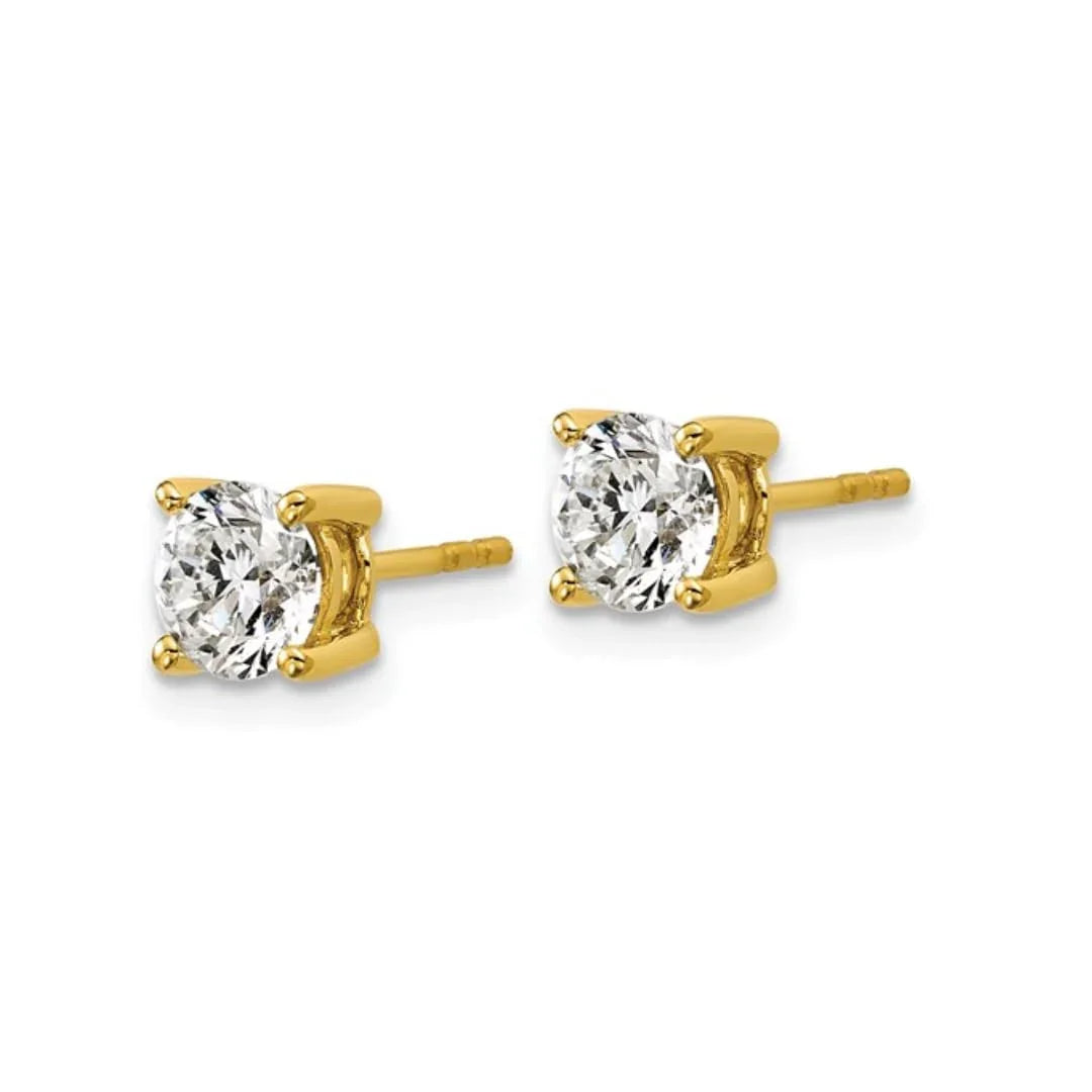 14K Yellow Gold Diamond Stud Earrings Round Shaped Studs Lab Grown - Fine Diamond