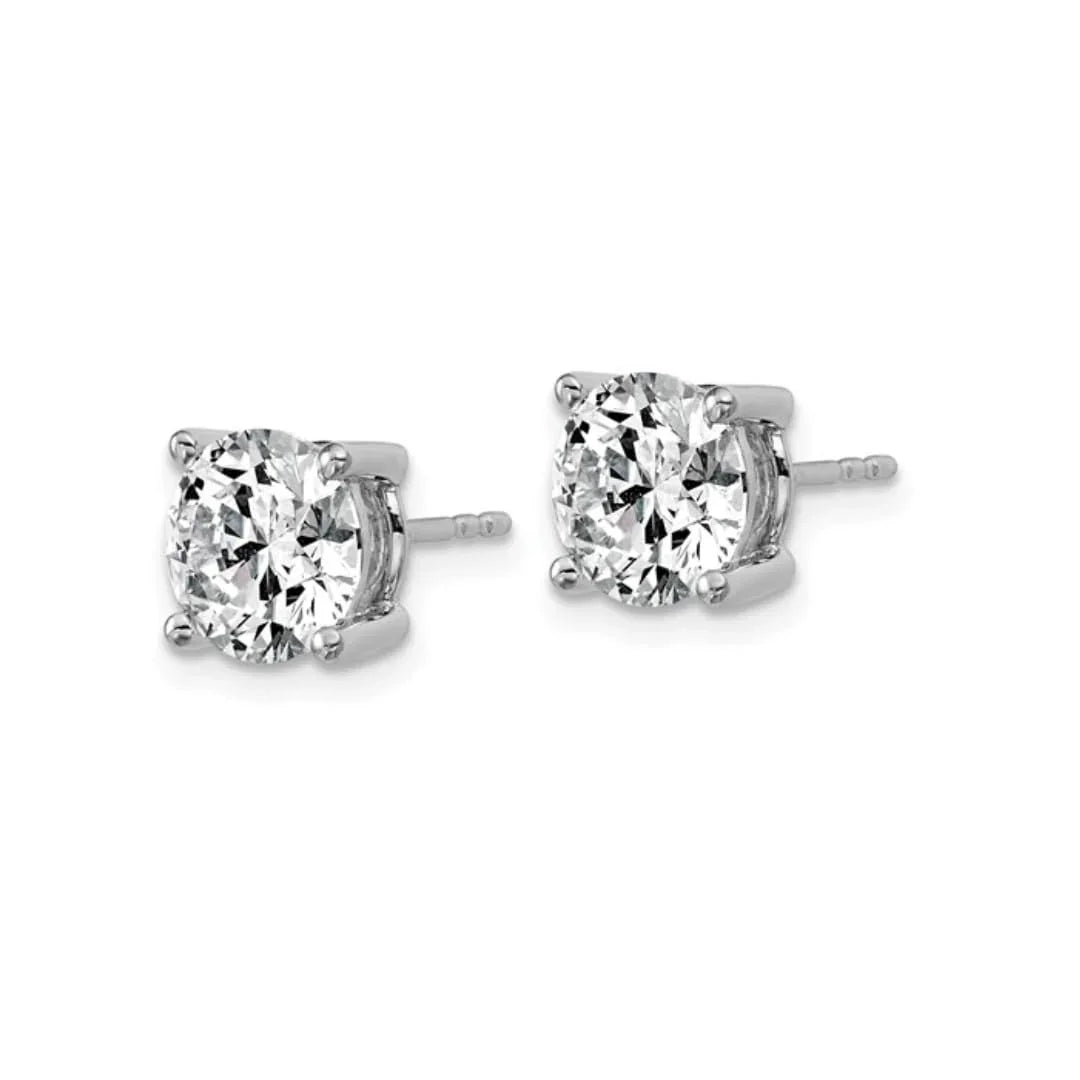 14K White Gold Lab Diamond Round Shaped Stud Earrings - Fine Diamond