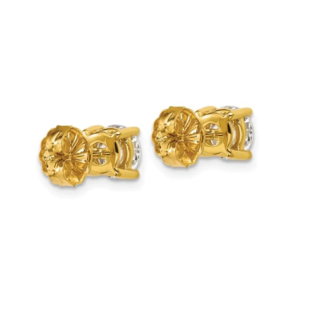 14K Yellow Gold Lab Grown Round Diamond Stud Earrings - Fine Diamond