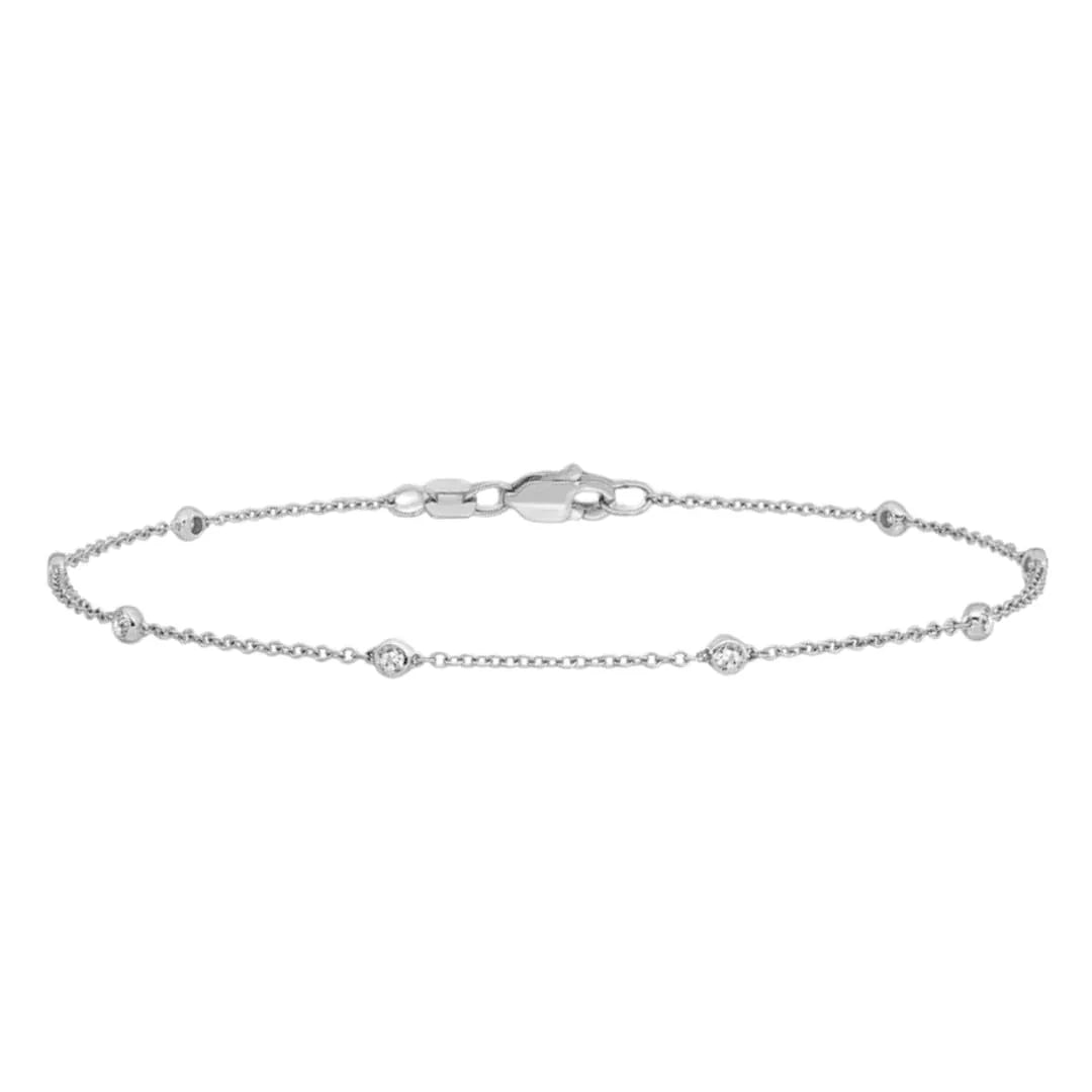 14k White Gold 1/6 Carat Lab Diamond Station Bracelet - Fine Diamond