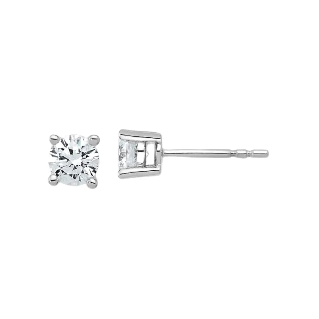 14k White Gold Lab Grown Diamond Round Shaped Stud Earrings - Fine Diamond