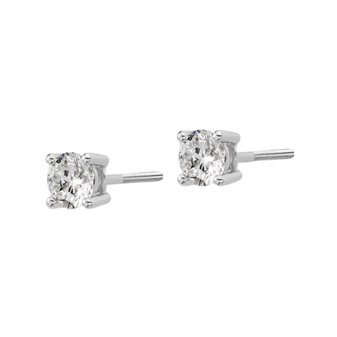 14K White Gold Lab Grown Diamond Round Shaped Stud Earrings - Fine Diamond