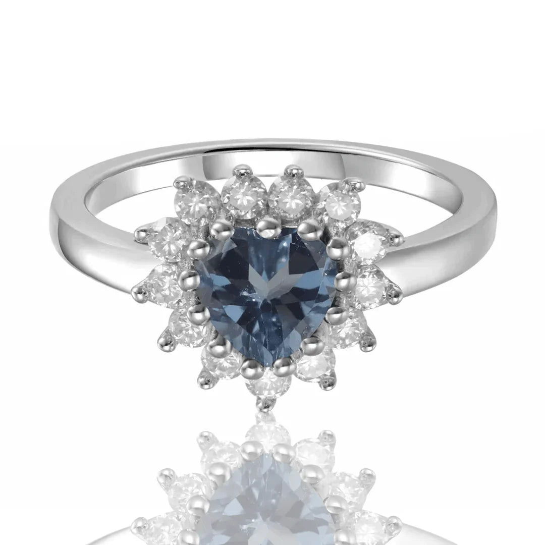 Alexandrite Halo Heart Ring - Fine Diamond