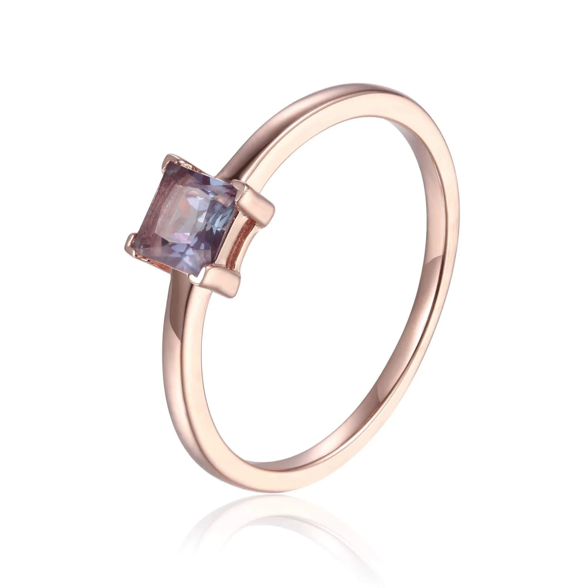Alexandrite Square Solitaire Ring - Fine Diamond
