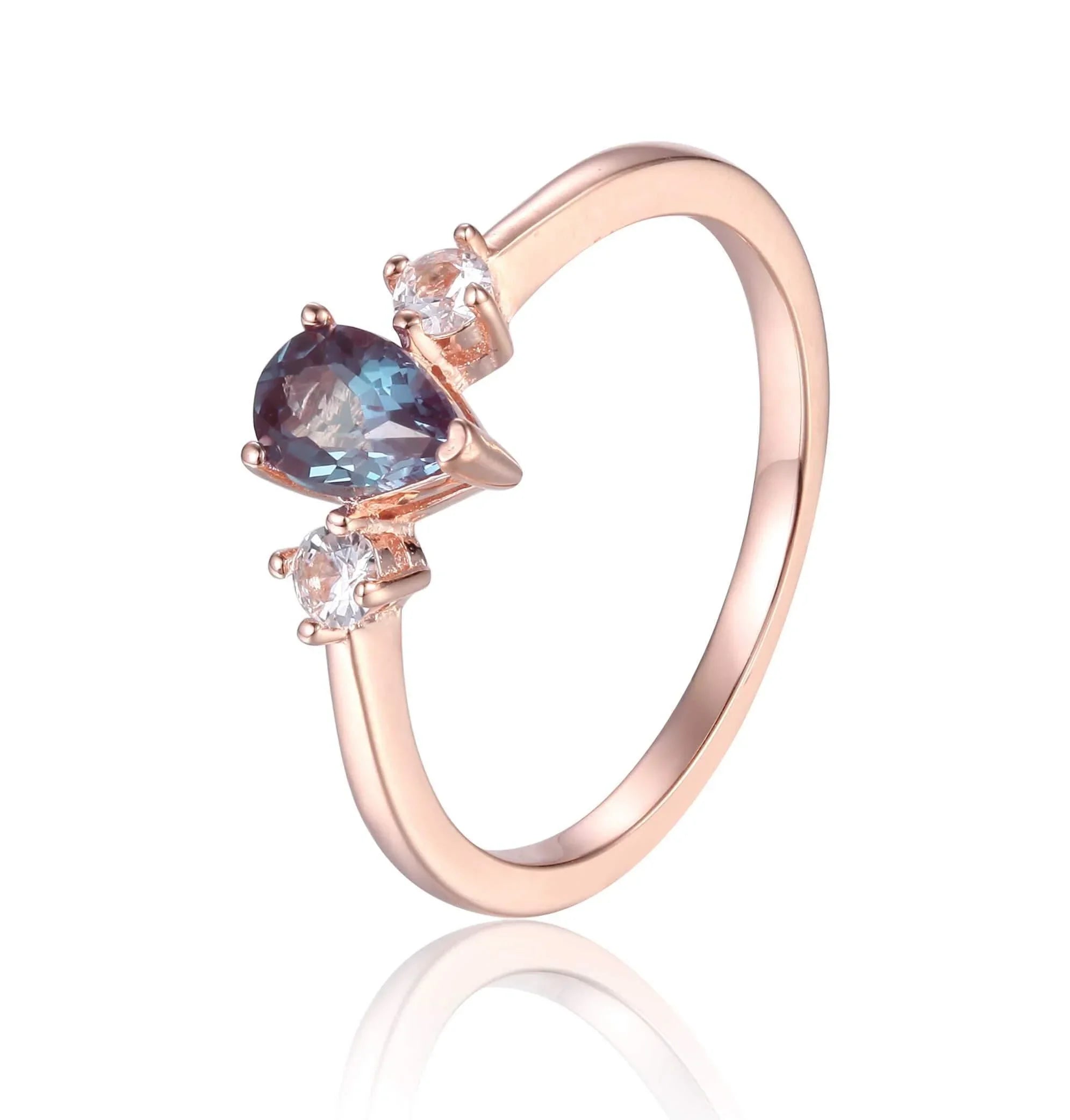 Teardrop Three Stone Alexandrite Ring - Fine Diamond