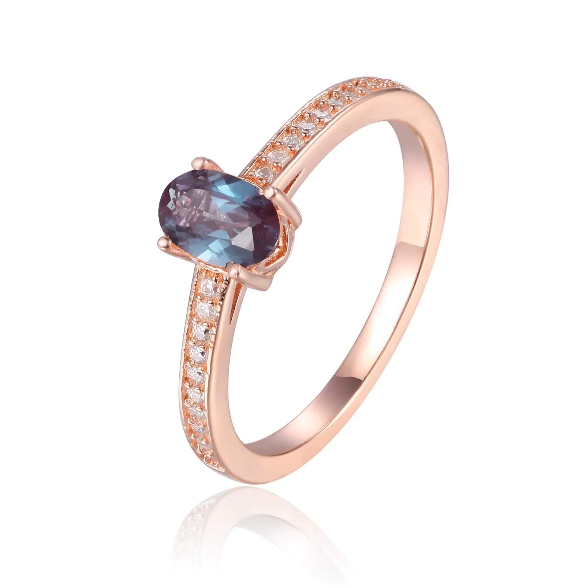 Solitaire Rose Gold Alexandrite Ring - Fine Diamond