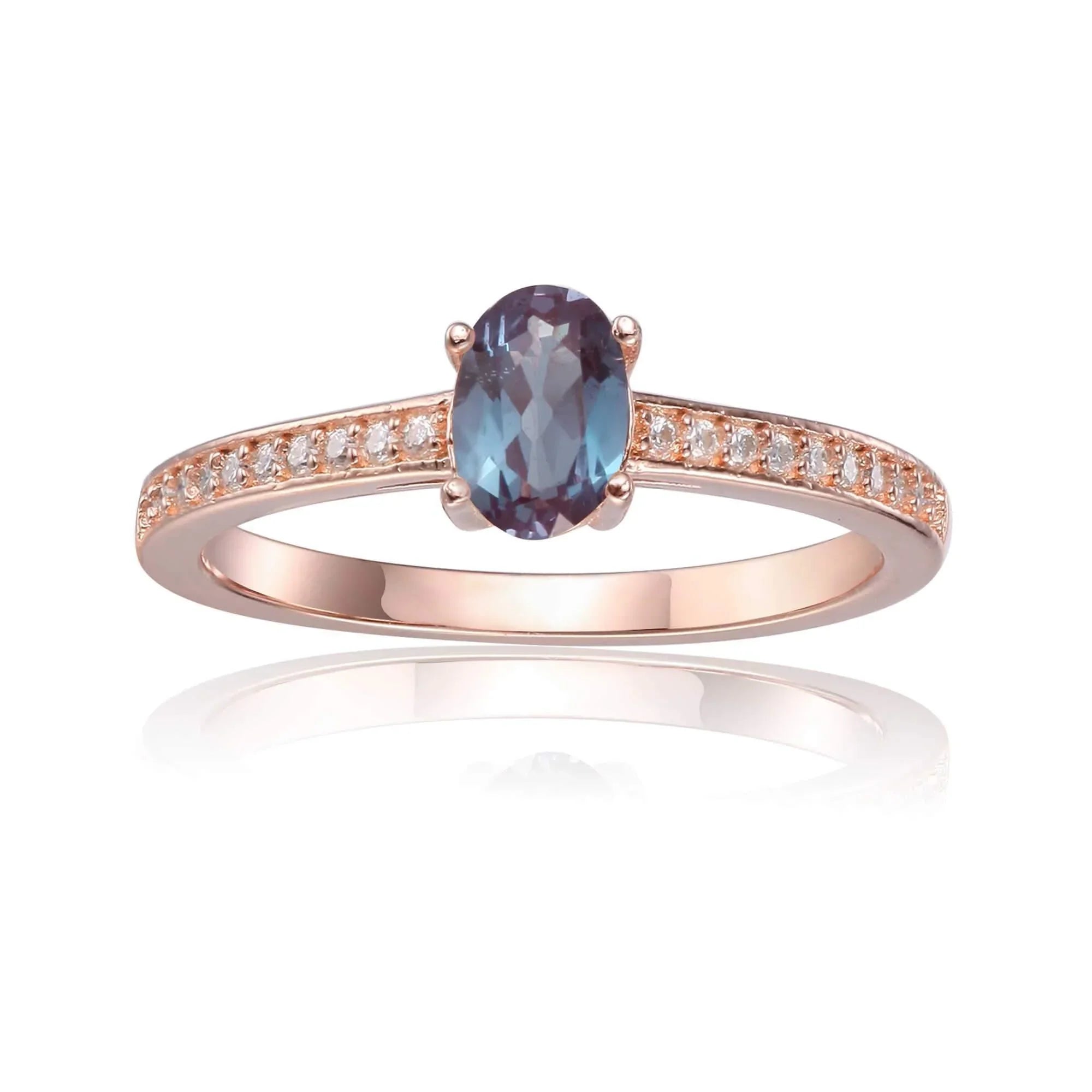 Solitaire Rose Gold Alexandrite Ring - Fine Diamond