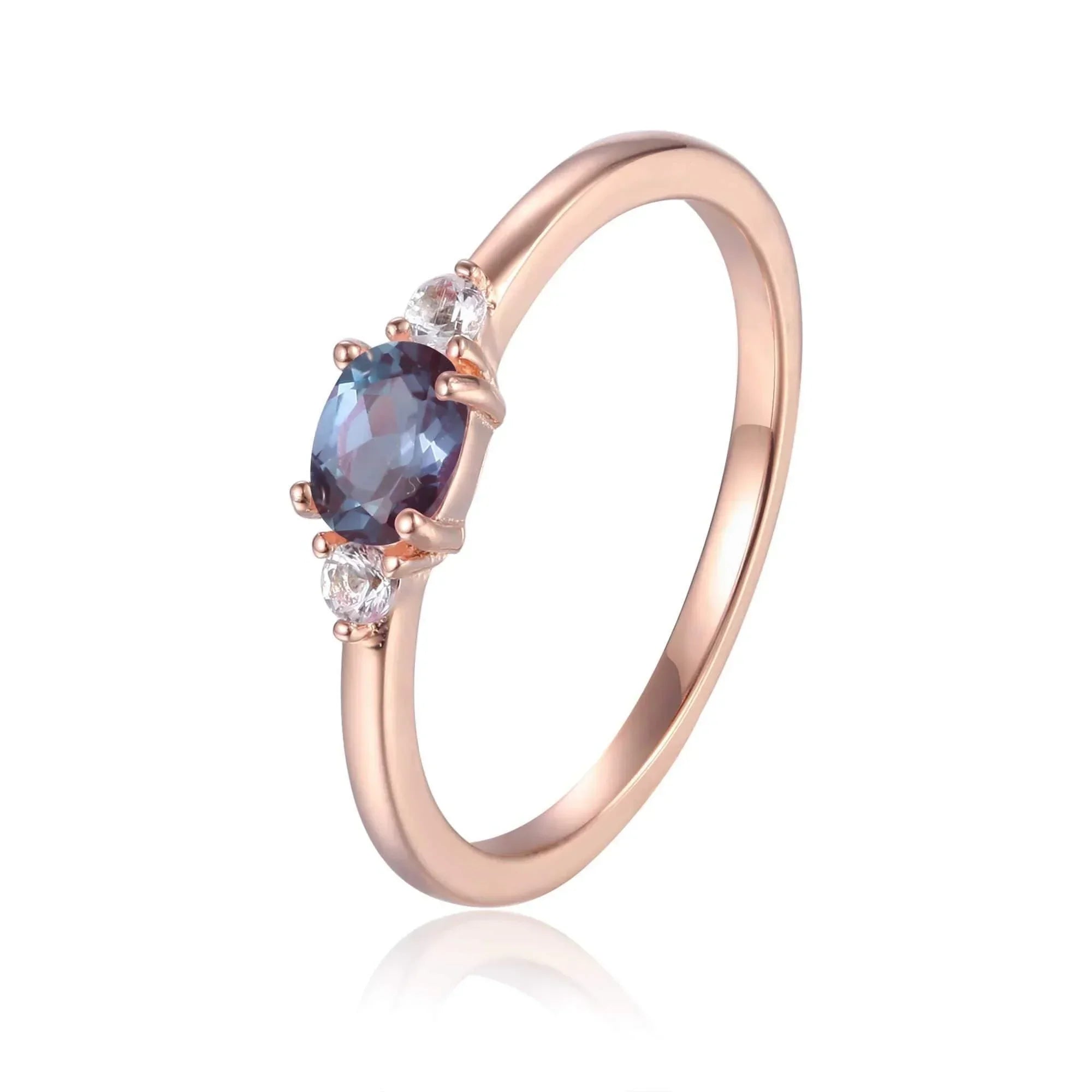 Alexandrite Oval Three Stone Ring - Fine Diamond