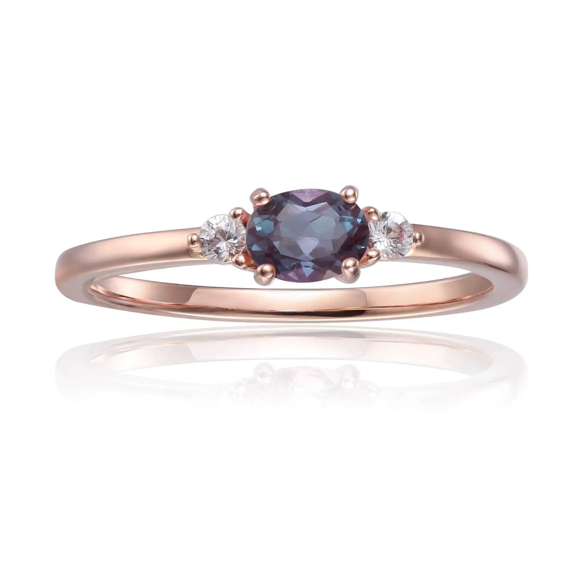 Alexandrite Oval Three Stone Ring - Fine Diamond