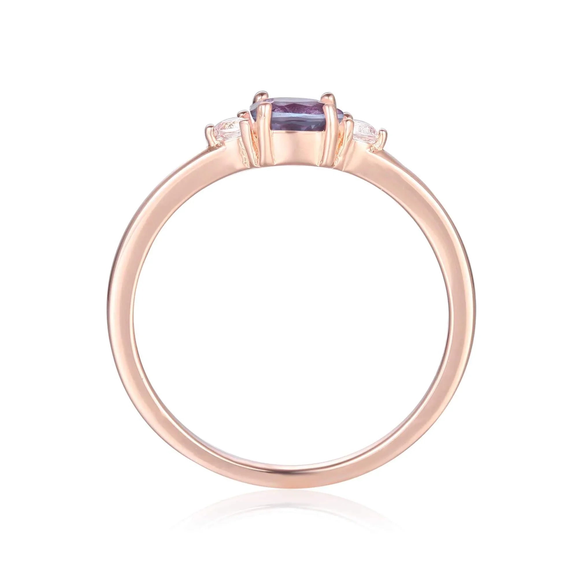 Alexandrite Oval Three Stone Ring - Fine Diamond