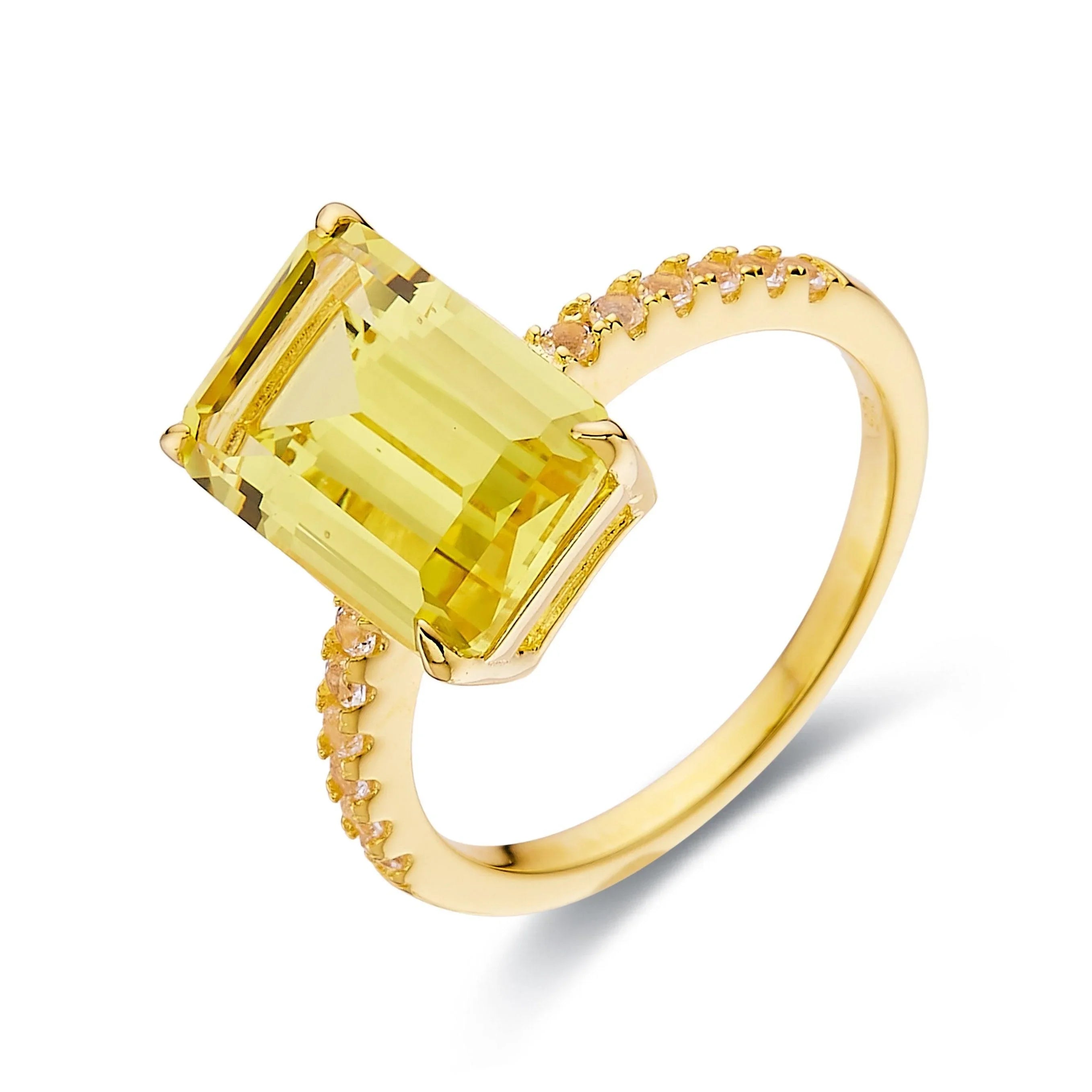 Yellow Sapphire Emerald Cut Statement Ring - Fine Diamond
