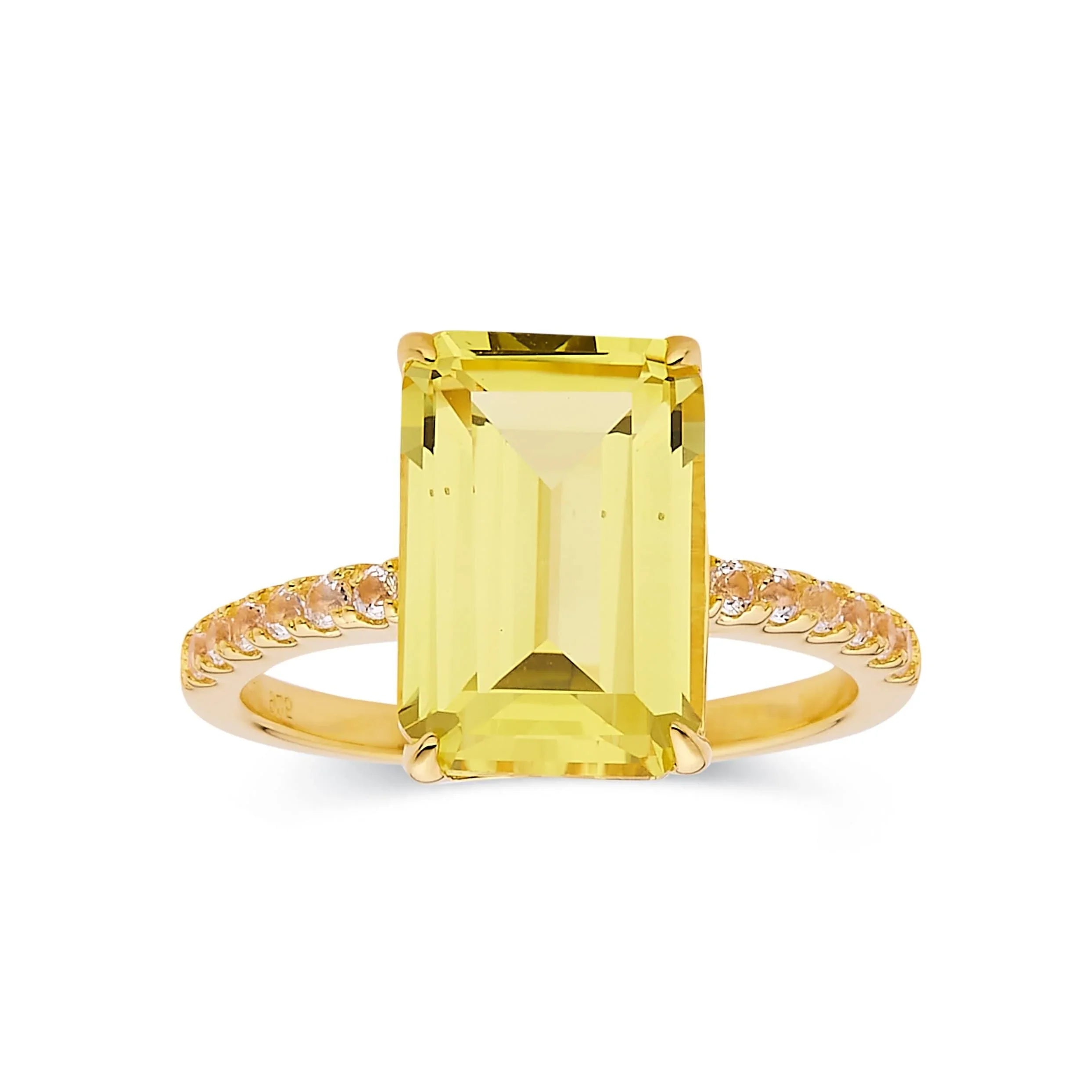 Yellow Sapphire Emerald Cut Statement Ring - Fine Diamond