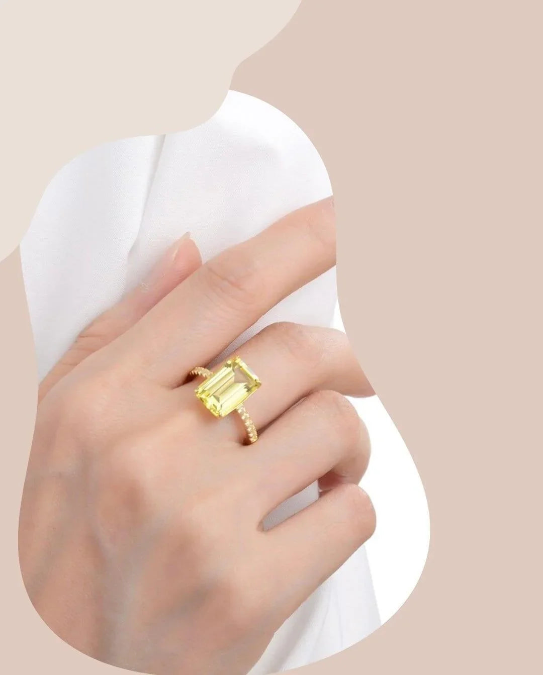 Yellow Sapphire Emerald Cut Statement Ring - Fine Diamond
