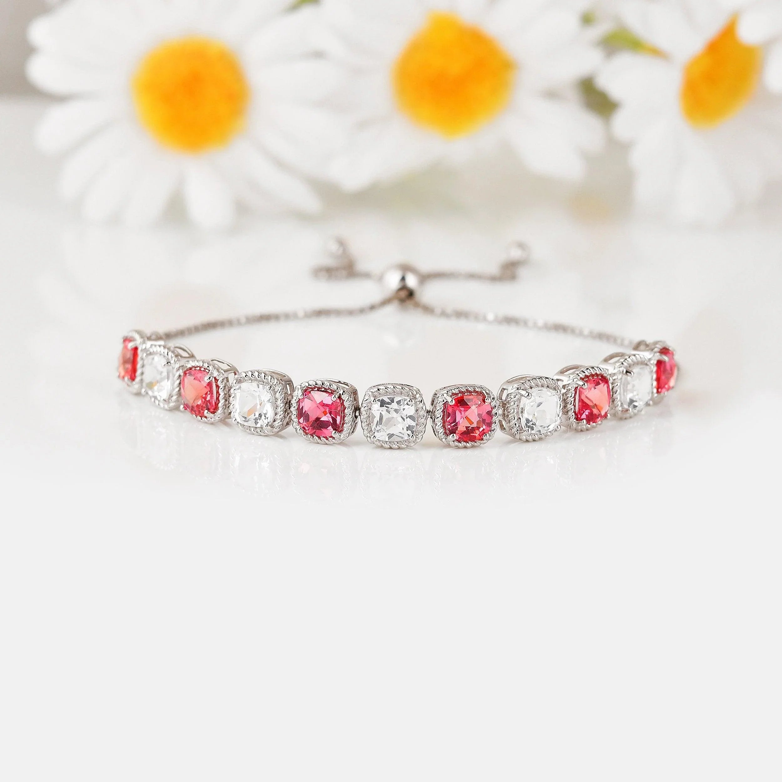 Peach and White Sapphire Tennis Bracelet - Fine Diamond