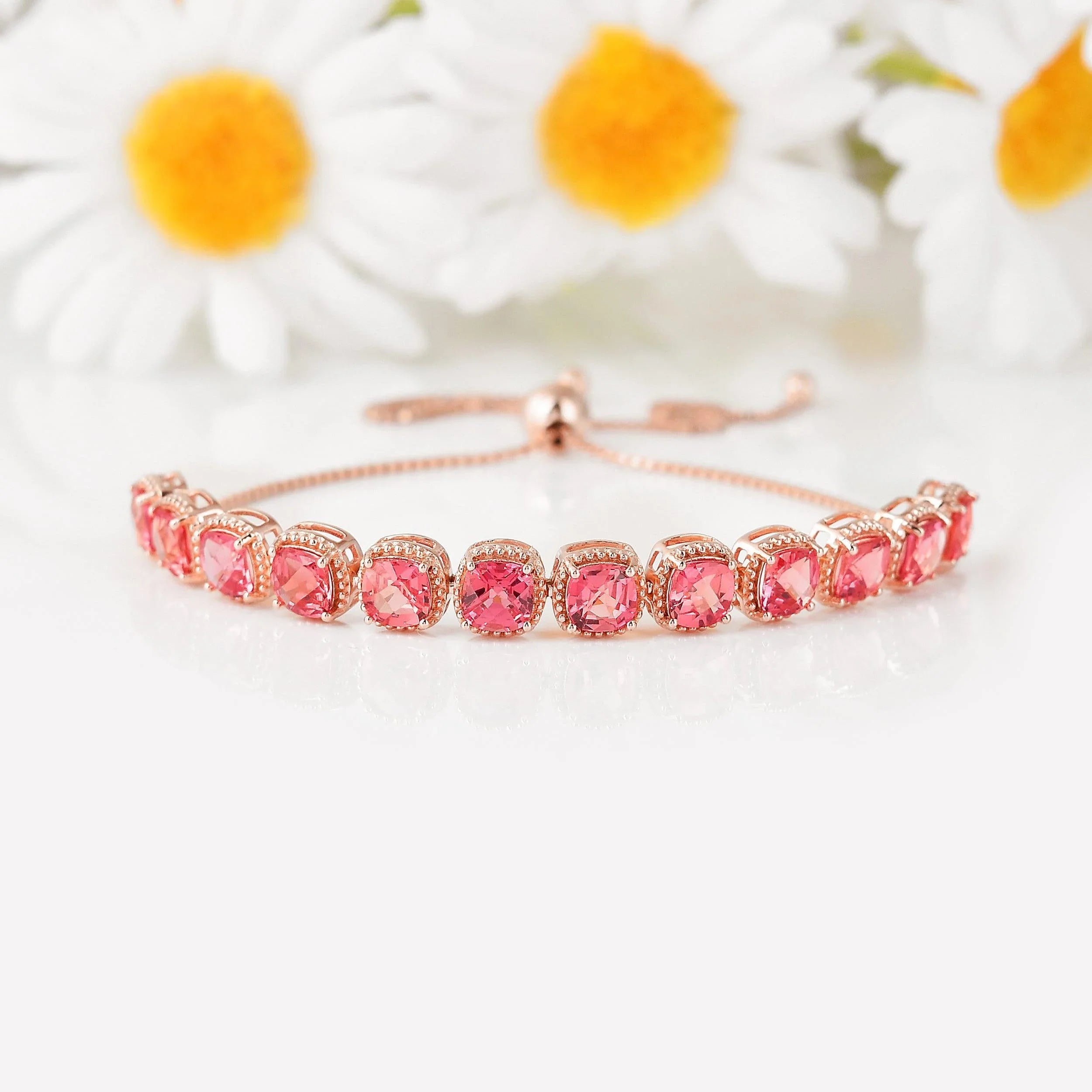 Peach Sapphire Tennis Bracelet - Fine Diamond