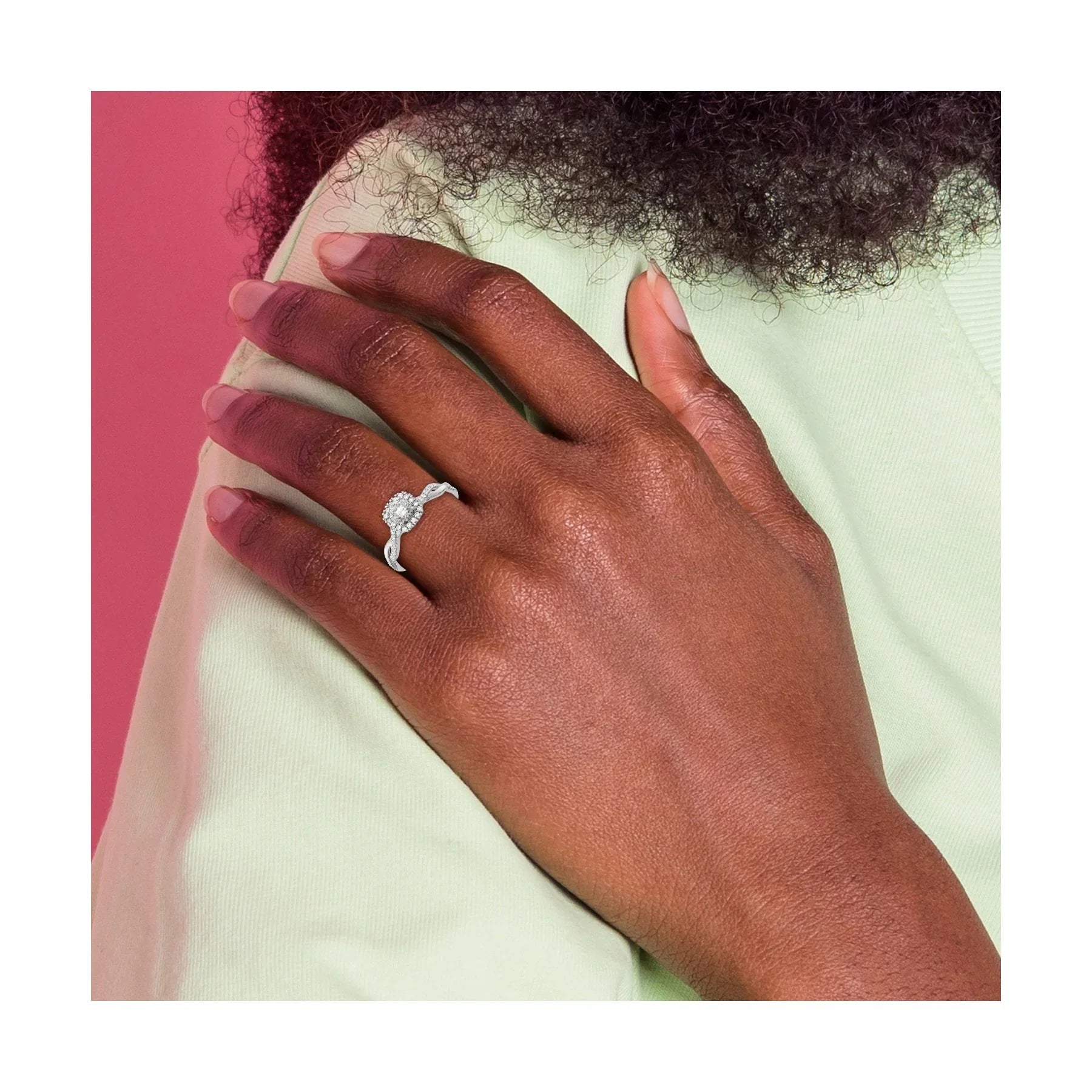 White Gold Lab Grown Diamond Criss Cross Halo Engagement Ring 0.6 ct - Fine Diamond