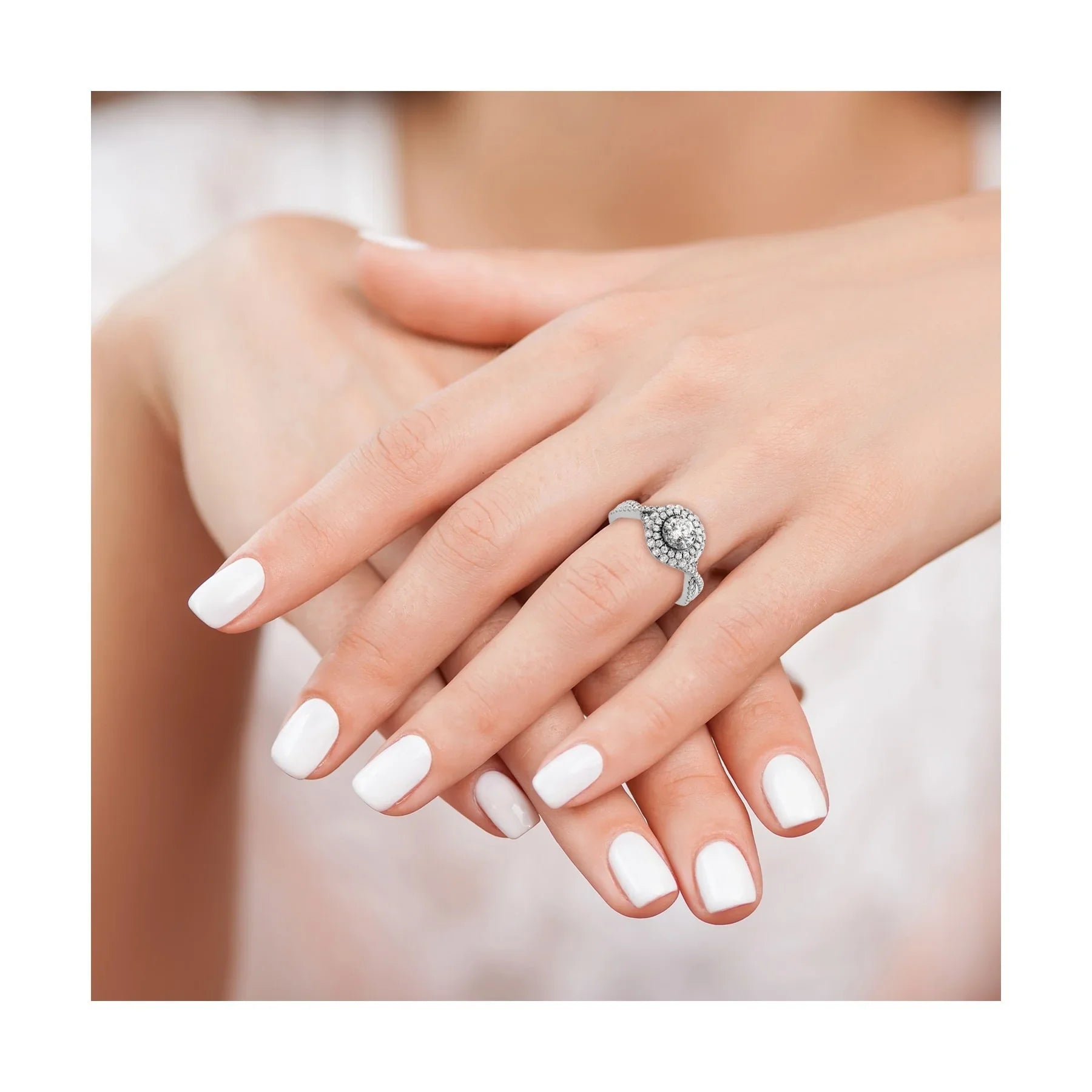 White Gold Eternal Promise Diamond Double Halo Ring 1 ct - Fine Diamond