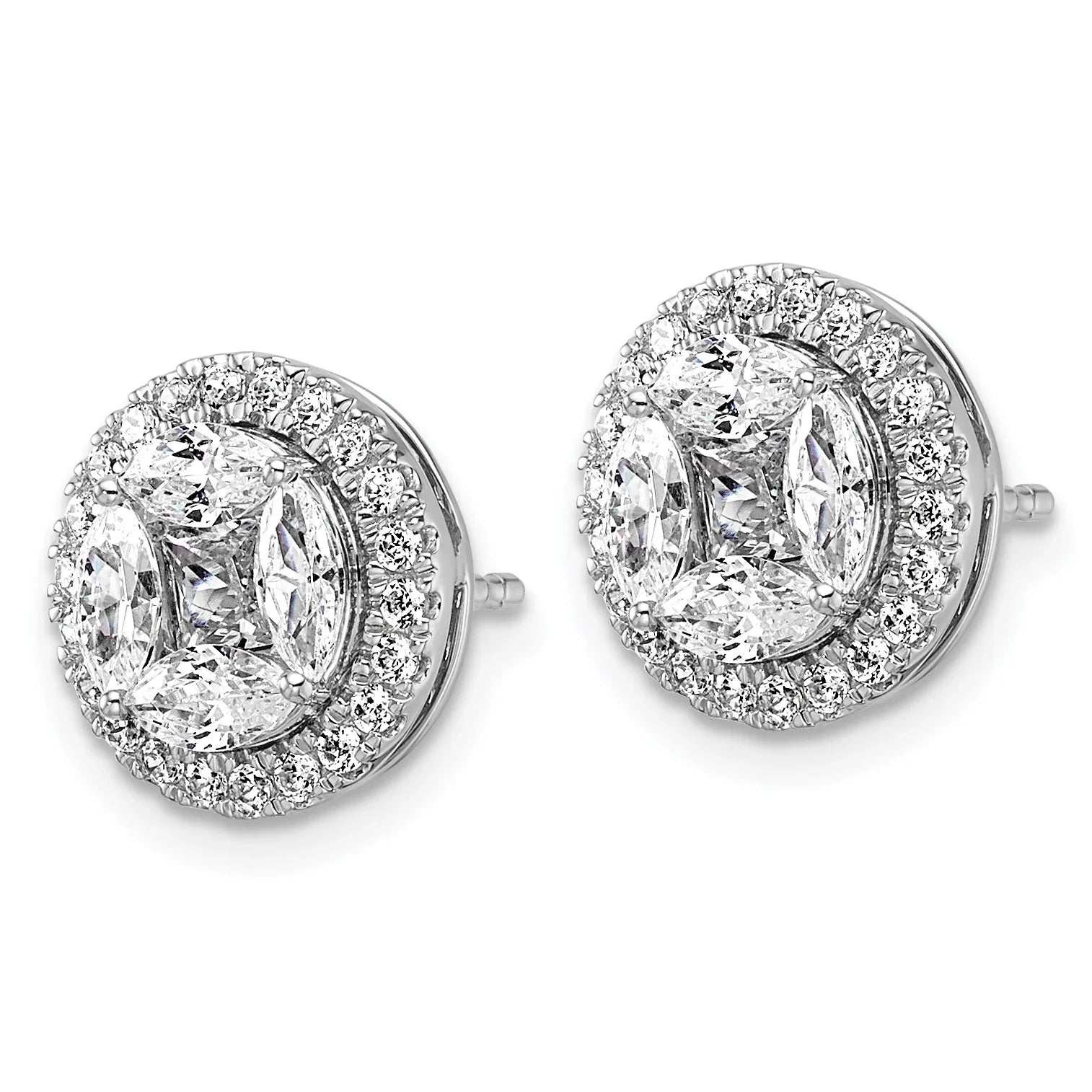 14K White Gold Lab Grown Diamond Marquise Halo Post Stud Earrings - Fine Diamond