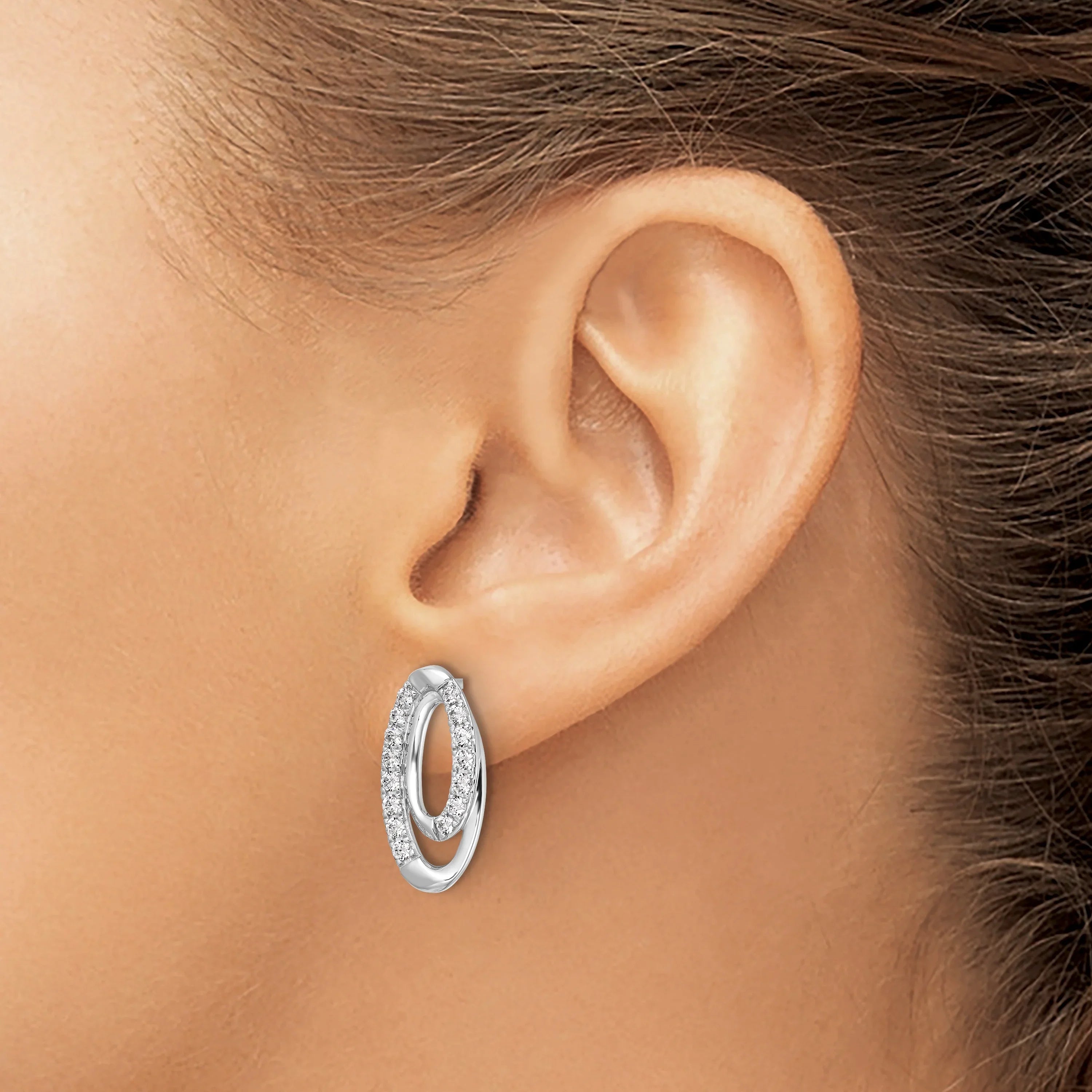 14k White Gold Lab Grown Diamond Oval Earrings - Fine Diamond