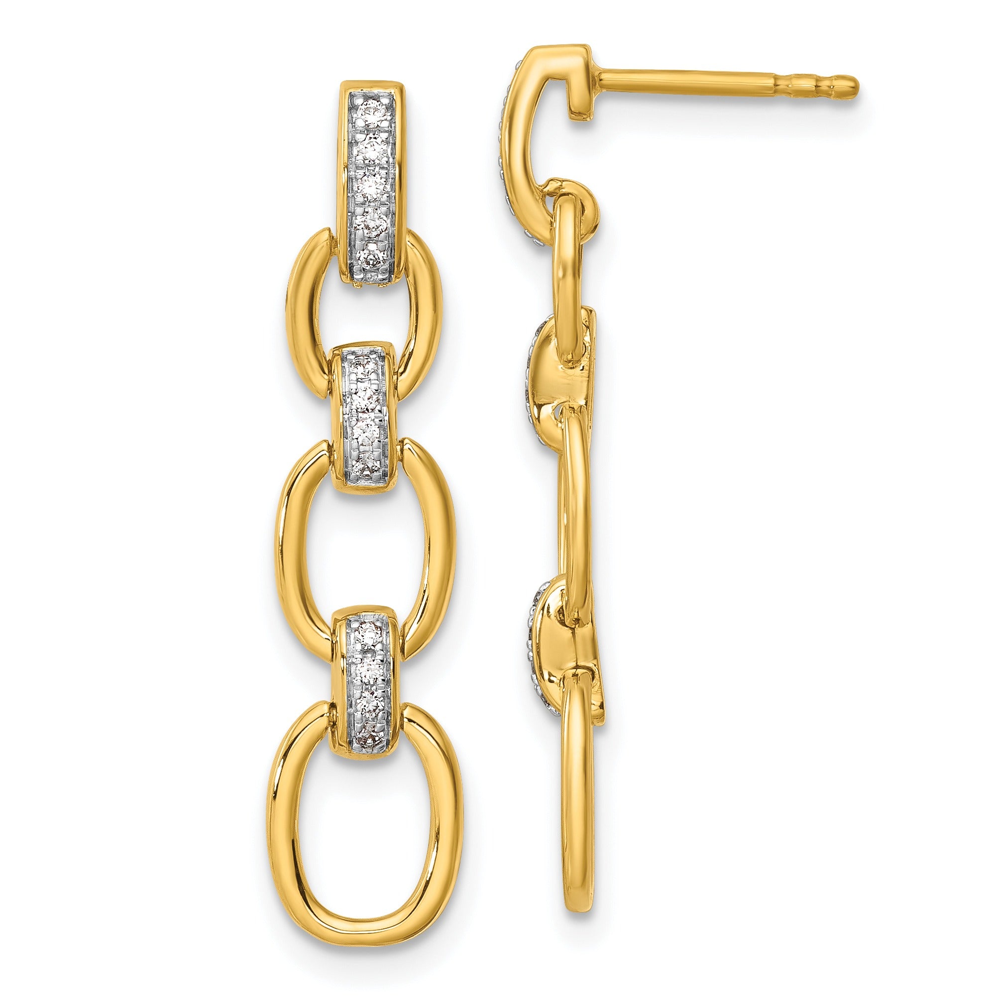14k Yellow Gold Lab Grown Diamond Fashion Dangle Link Post Earrings