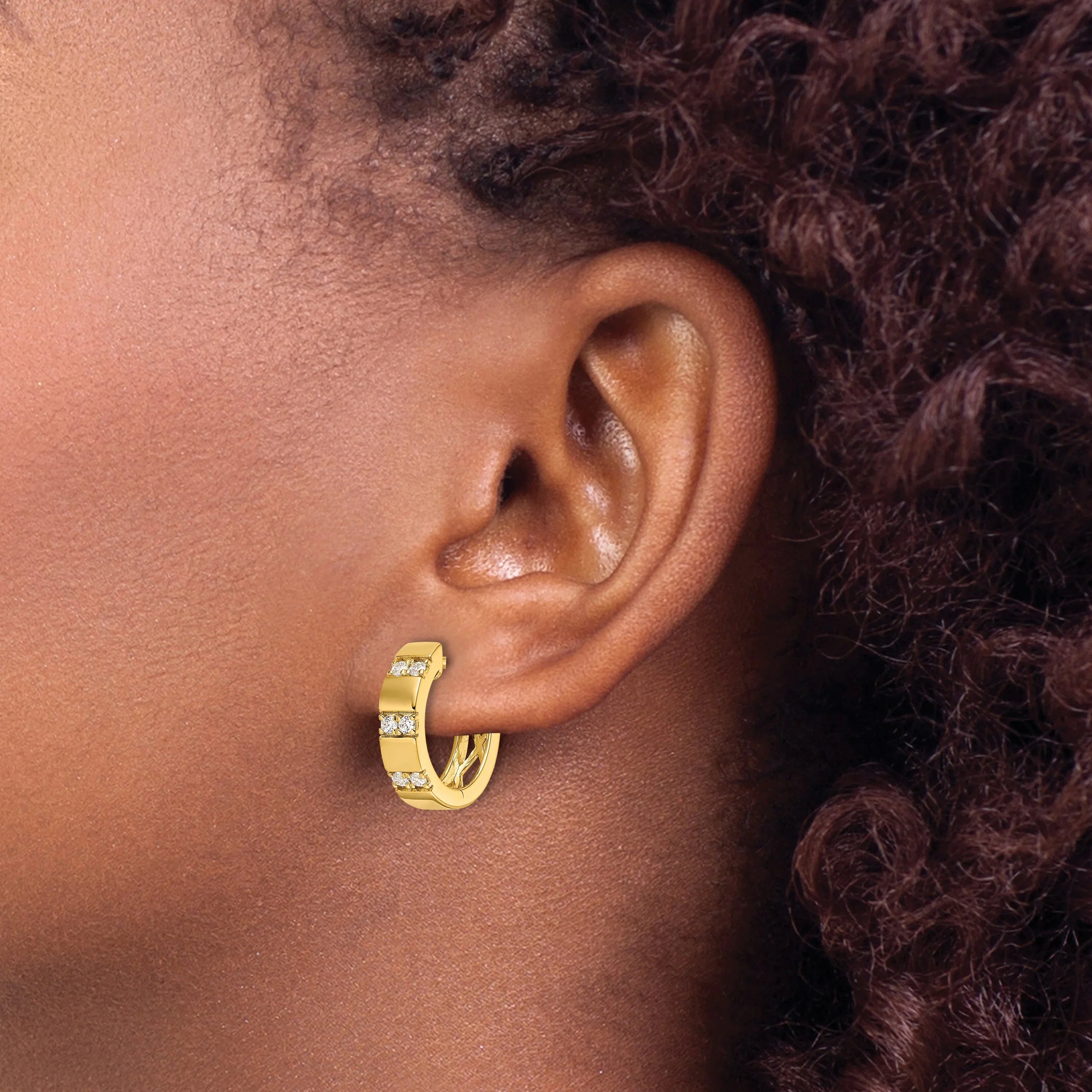 14k Yellow Gold Lab Grown Diamond Hinged Hoop Earring - Fine Diamond