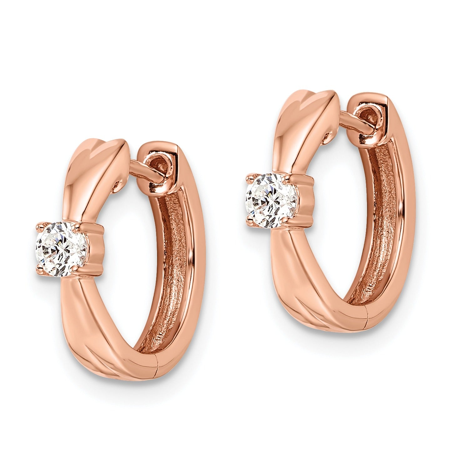 14k Rose Gold Lab Grown Diamond Hinged Hoop Earrings