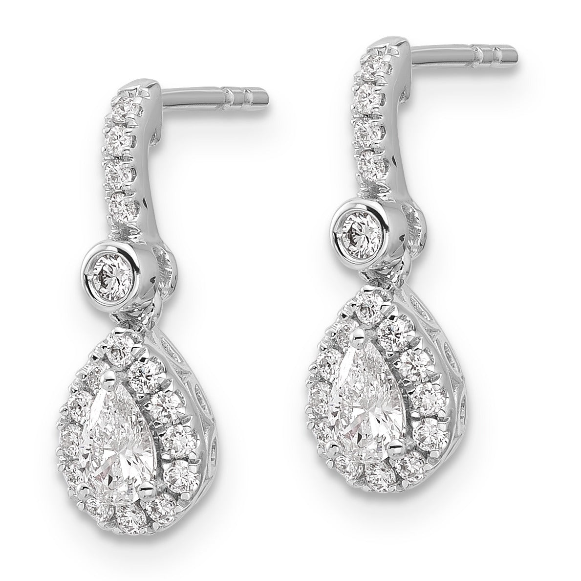14k White Gold Lab Grown Diamond Pear Dangle Post Earrings