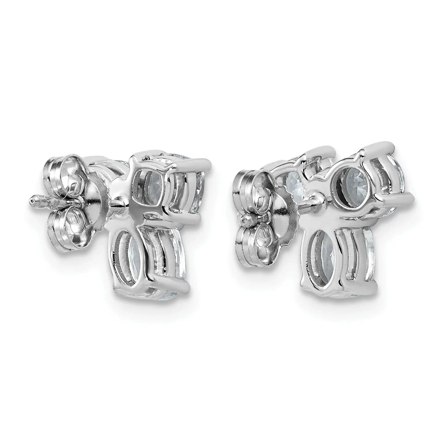 14K White Gold Lab Grown Diamond Cushion Three Stone Post Stud Earrings - Fine Diamond