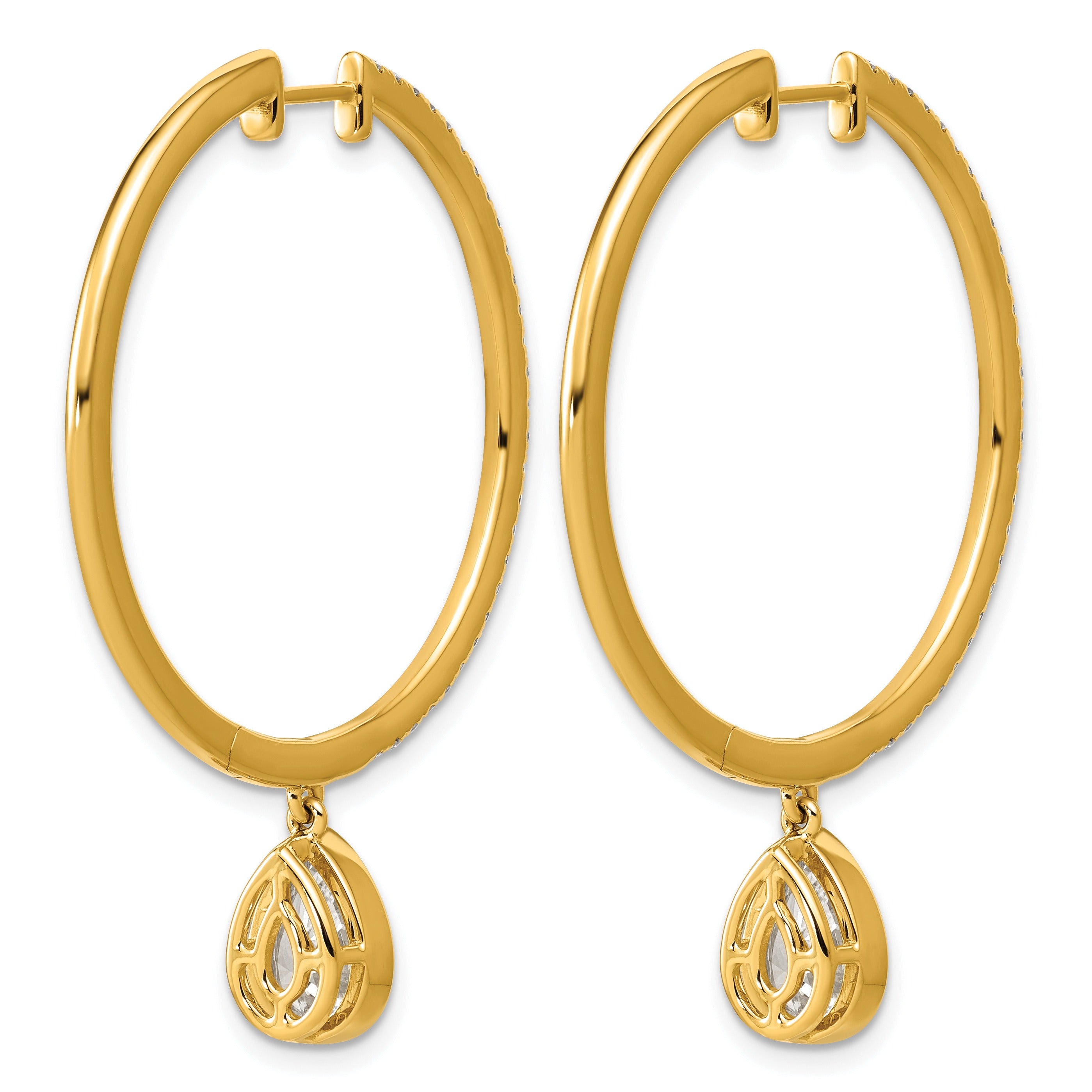 14k Yellow Gold Pear Bezel Dangle Lab Grown Diamond Hoop Earrings