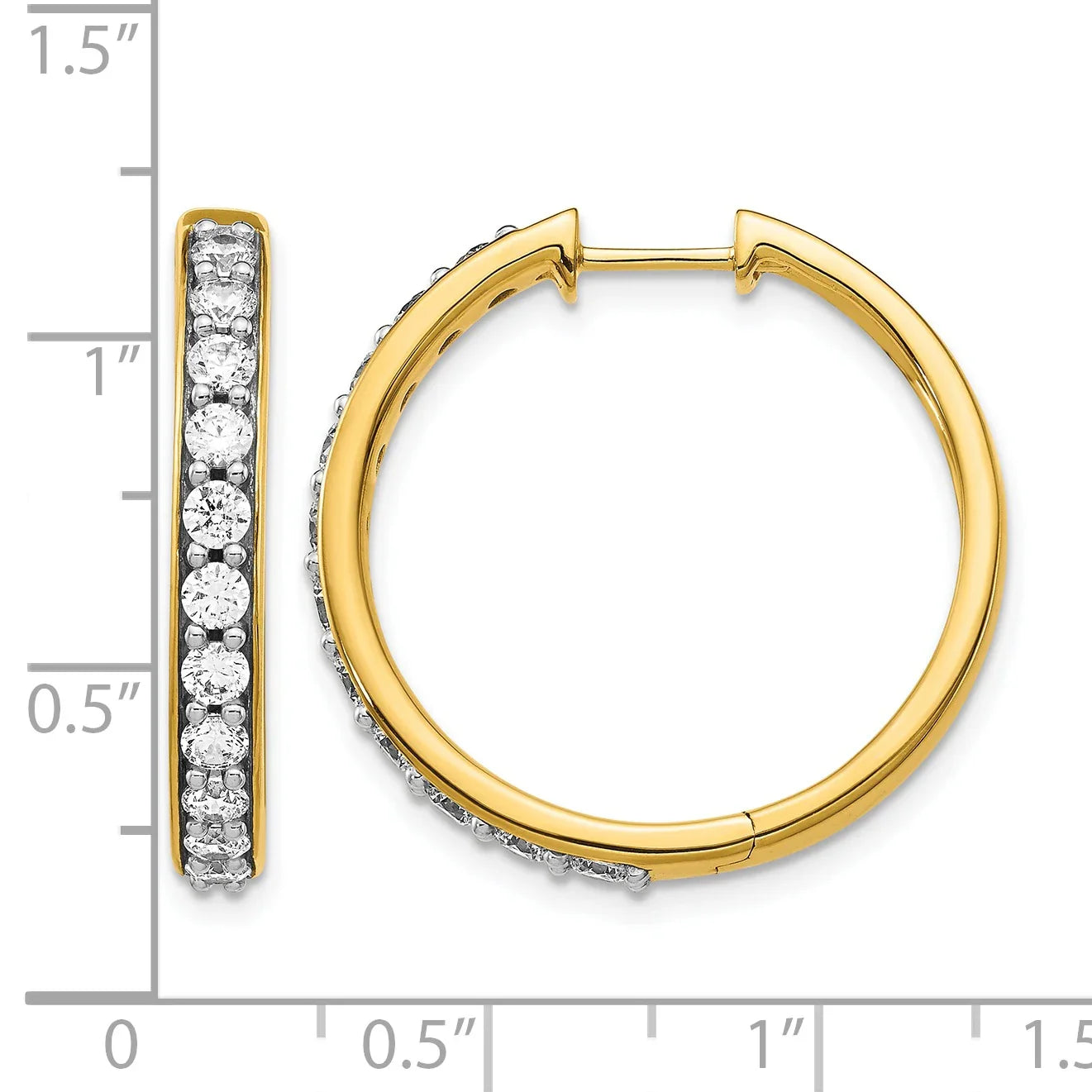 14K Yellow Gold Lab Diamond Tennis Hinged Hoop Earrings - Fine Diamond