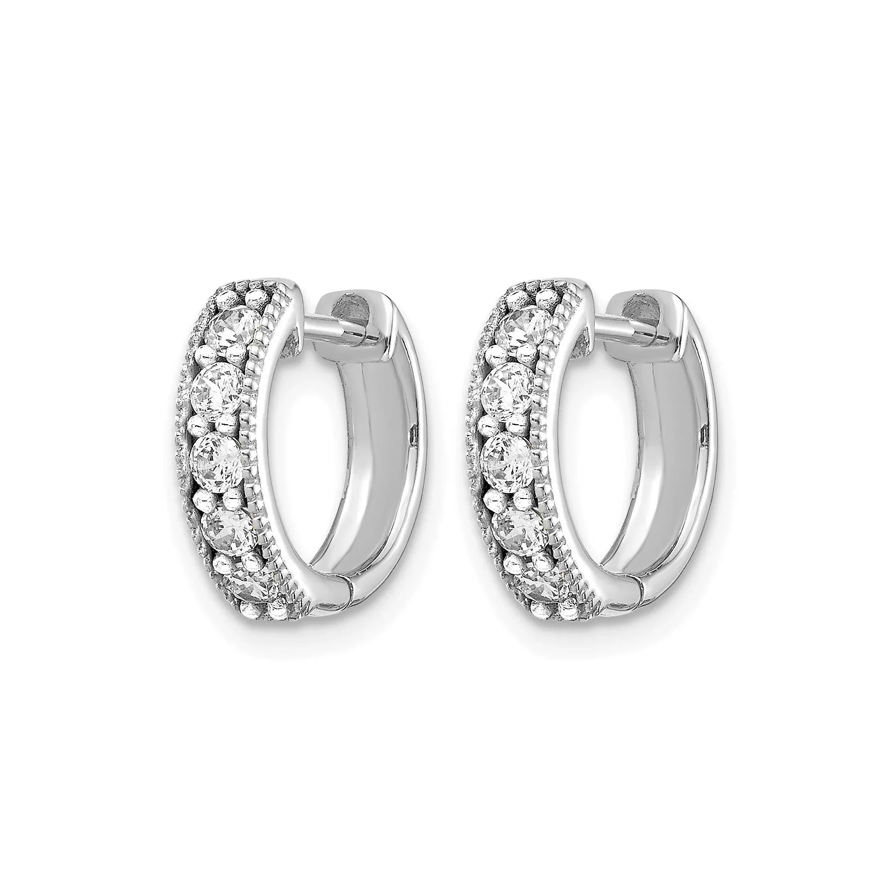 14k Gold Diamond Milgrain Hinged Hoop Earrings - Fine Diamond