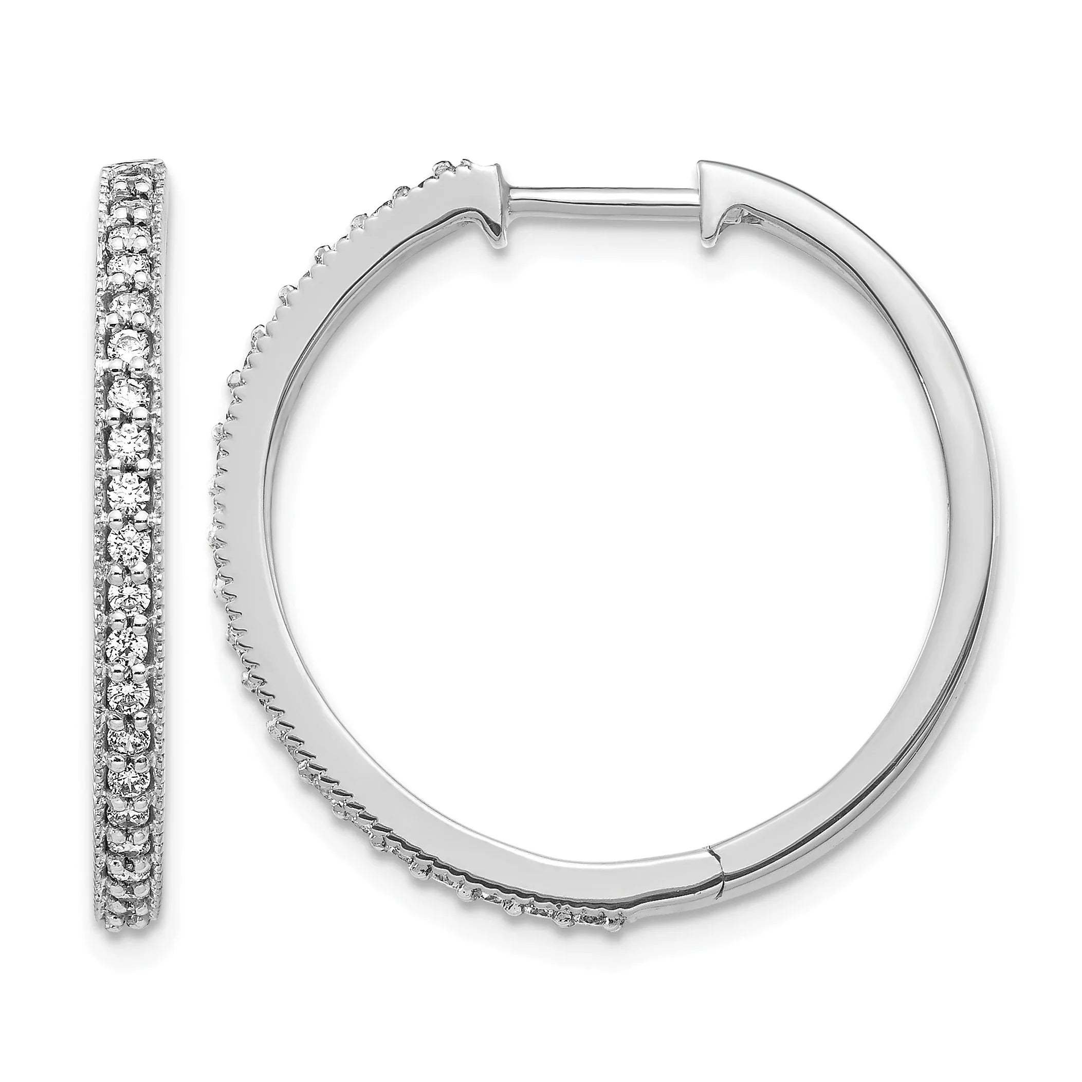 14k Gold Lab Grown Diamond Round Hinged Hoop Earrings - Fine Diamond
