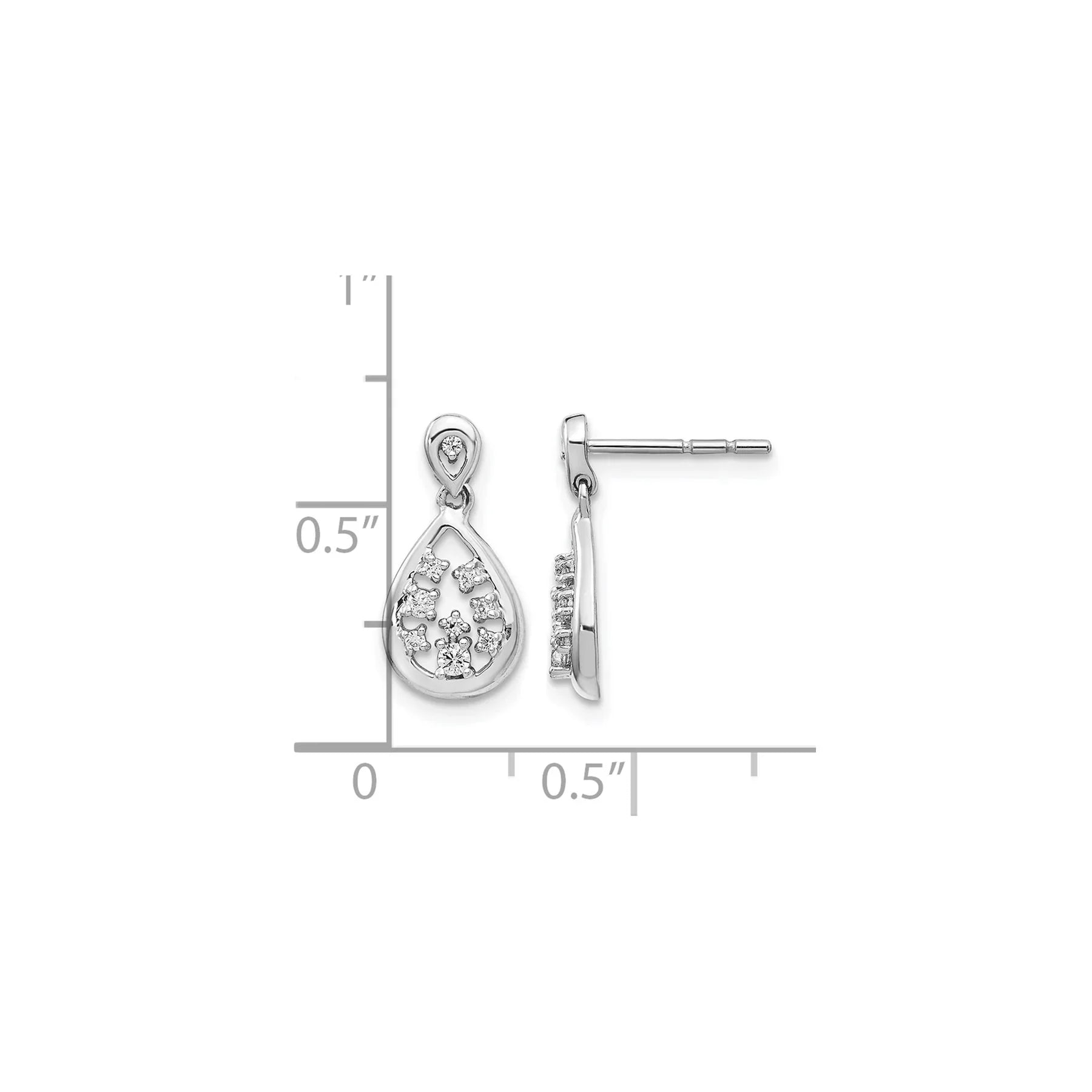 14k White Gold Lab Grown Diamond Dangle Teardrop Post Earrings - Fine Diamond