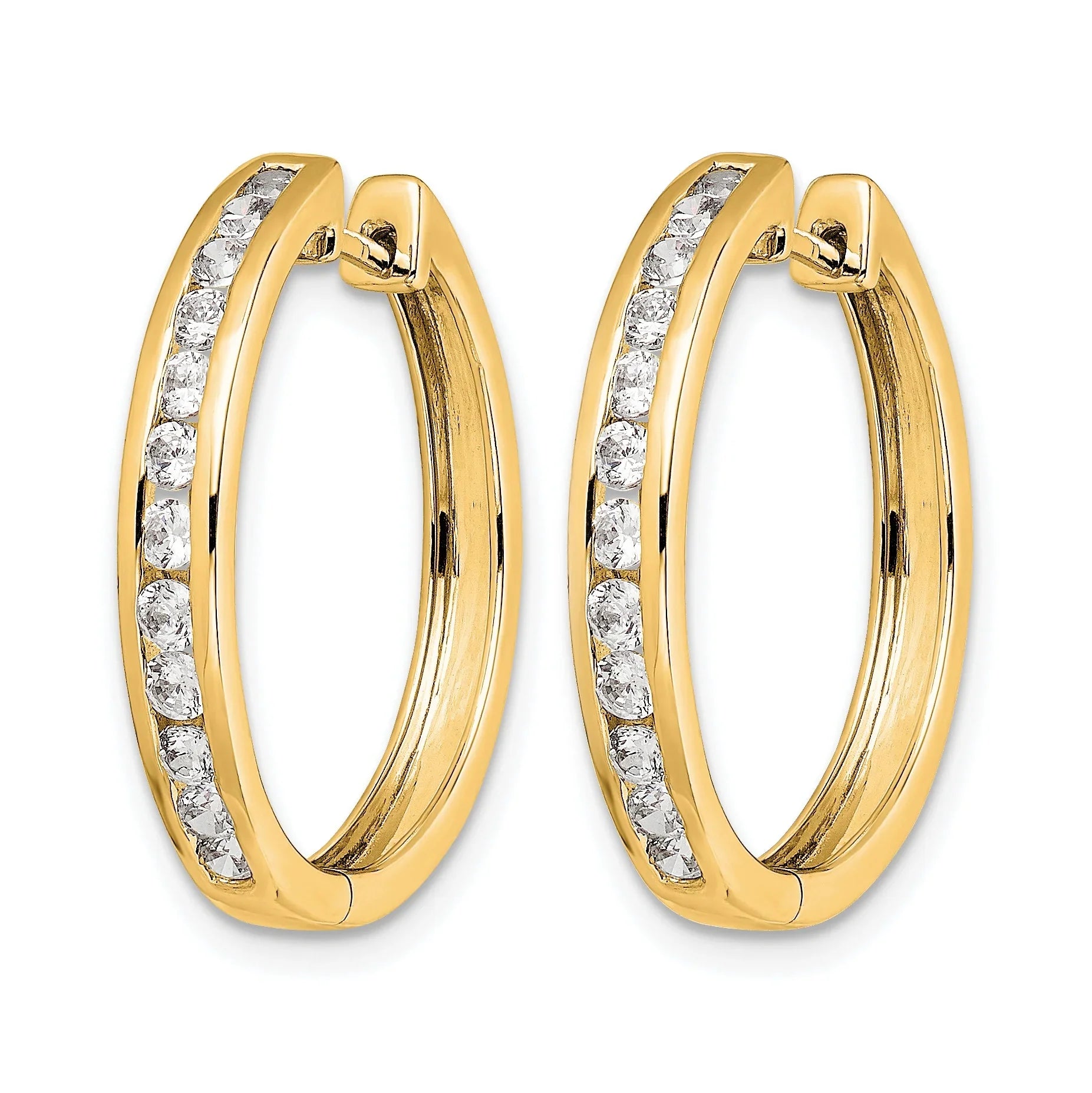 14k Yellow Gold Lab Grown Diamond Hinged Hoop Earrings - Fine Diamond