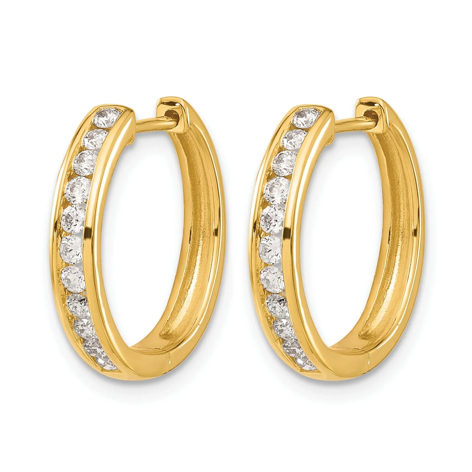 14K Yellow Gold Lab Grown Diamond Hinged Tennis Hoop Earrings - Fine Diamond