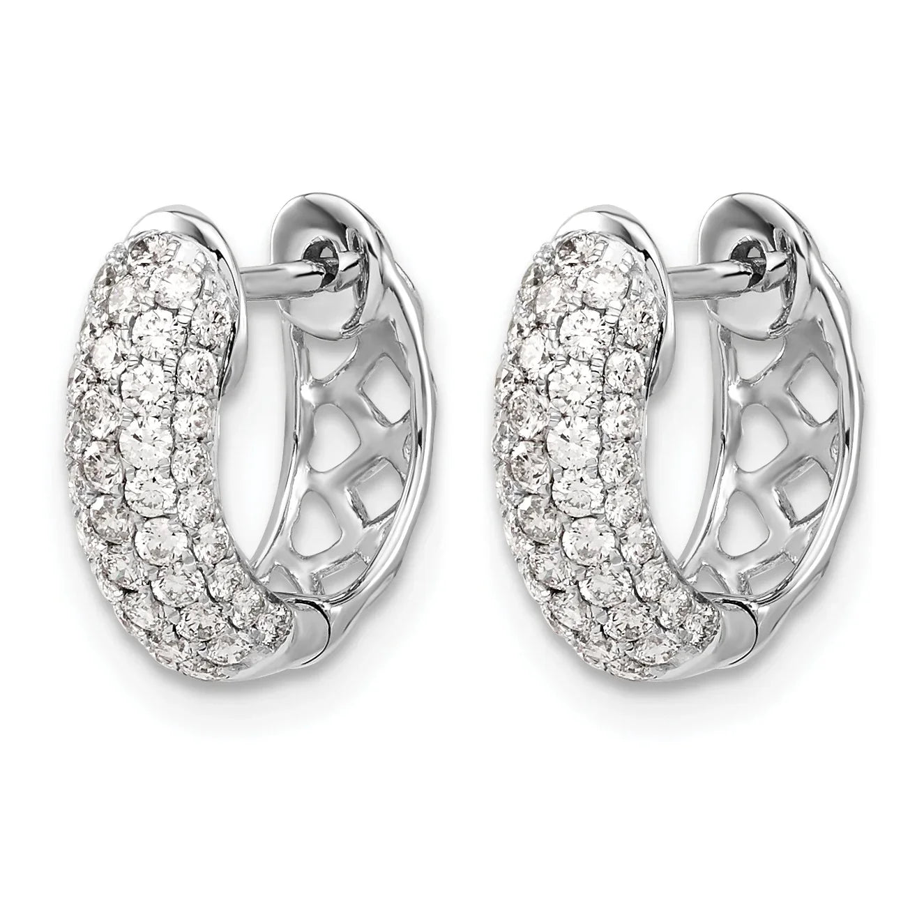 14k White Gold 3/4 carat Lab Grown Diamond Hinged Hoop Earrings - Fine Diamond